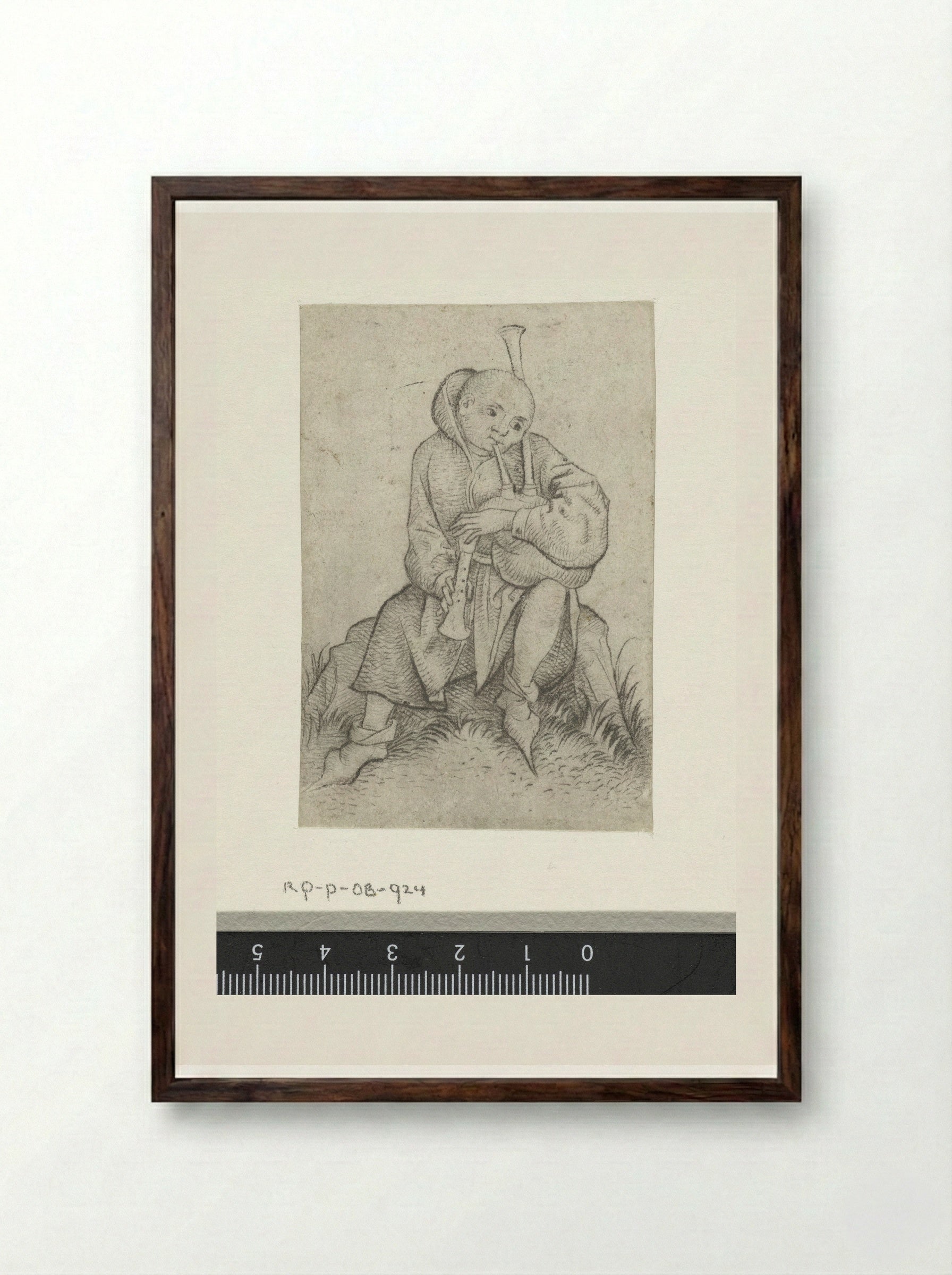 Doedelzakspeler - Master of the Amsterdam Cabinet - Framed Print Dark Wood