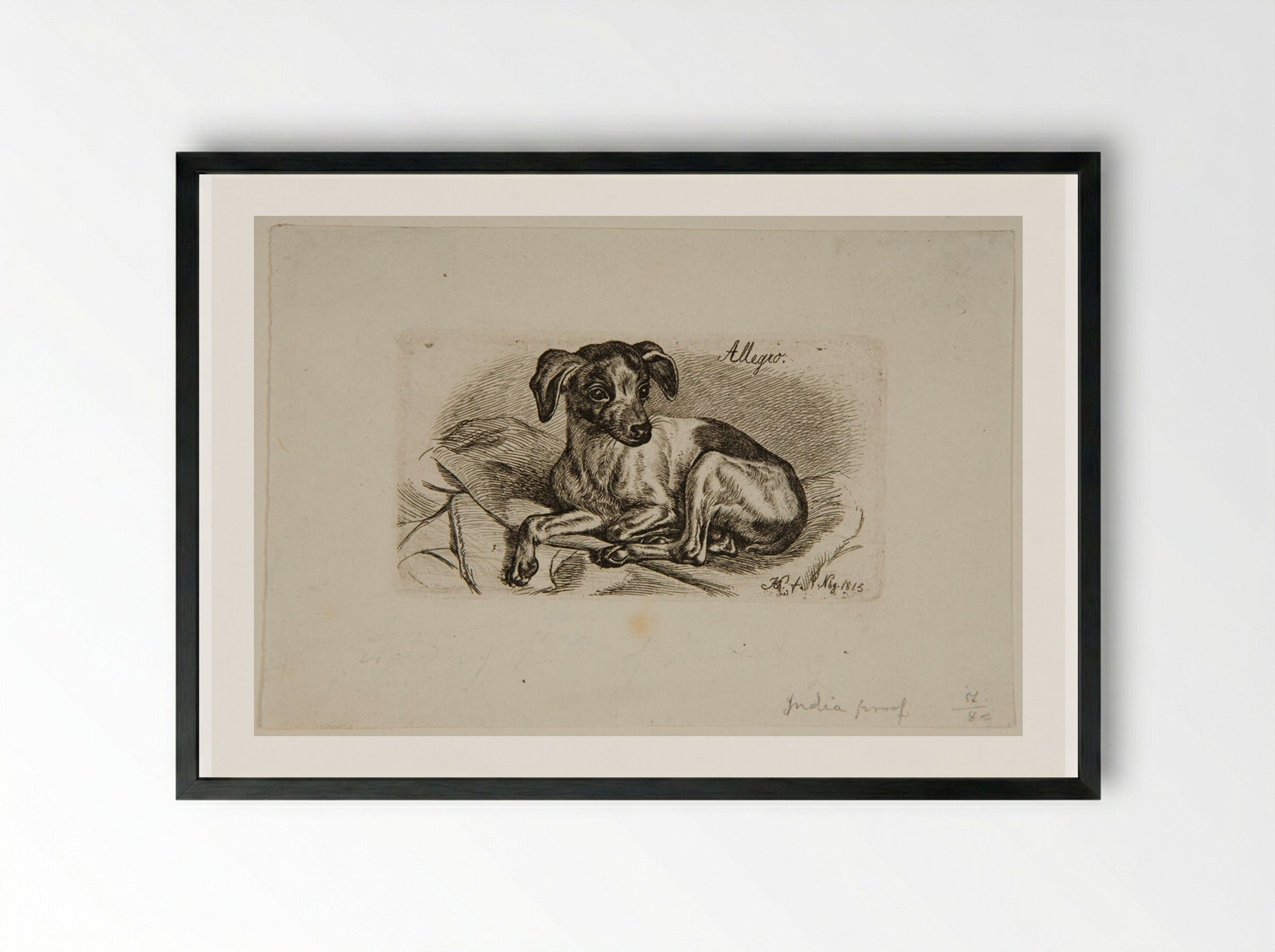 Dog, Allegro - Johann Adam Klein - Framed Print Black