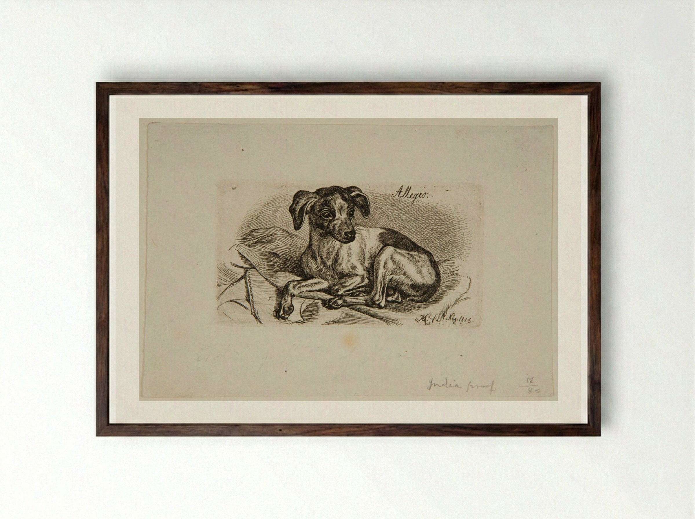 Dog, Allegro - Johann Adam Klein - Framed Print Dark Wood