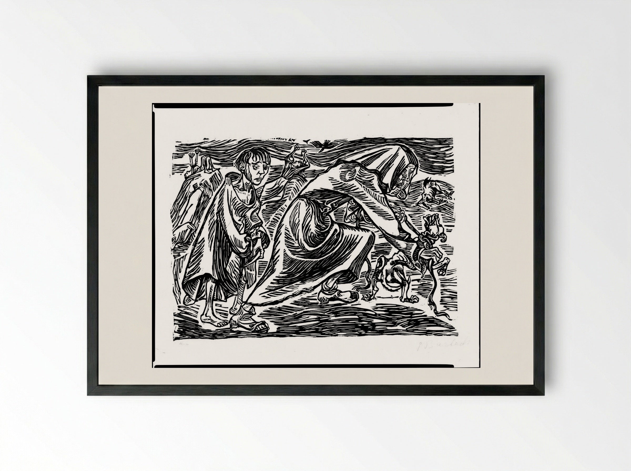 Dog Catcher - Ernst Barlach - Framed Print Black