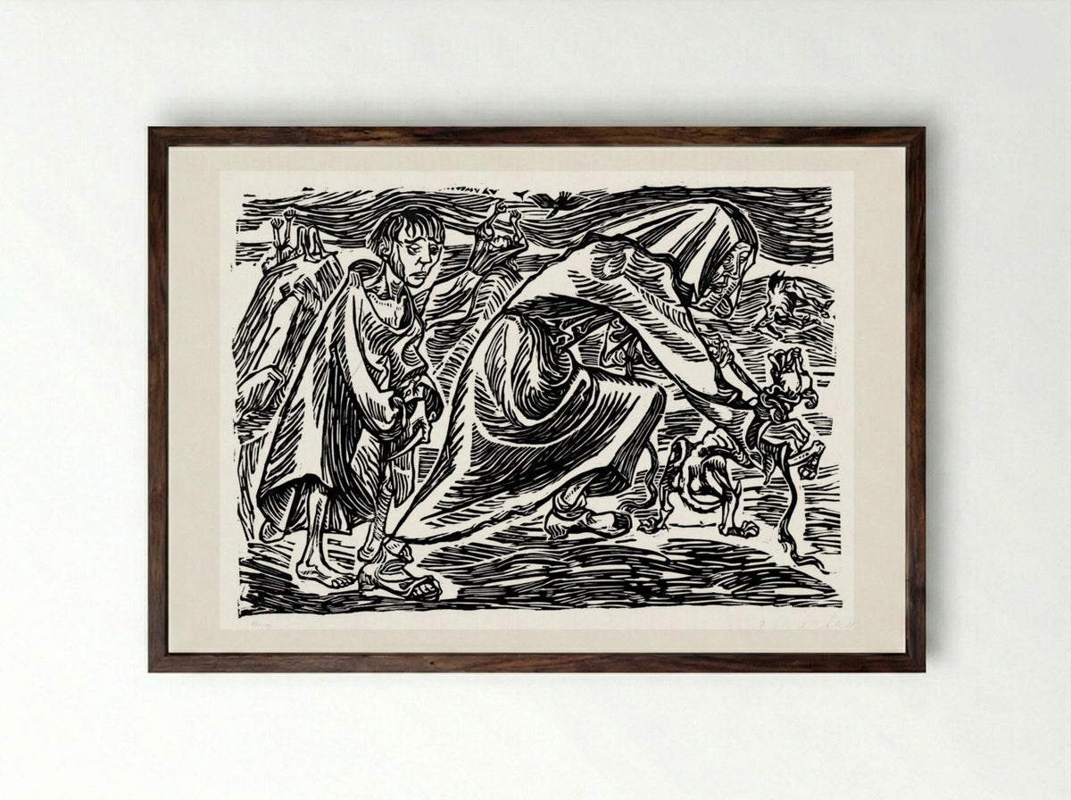 Dog Catcher - Ernst Barlach - Framed Print Dark Wood