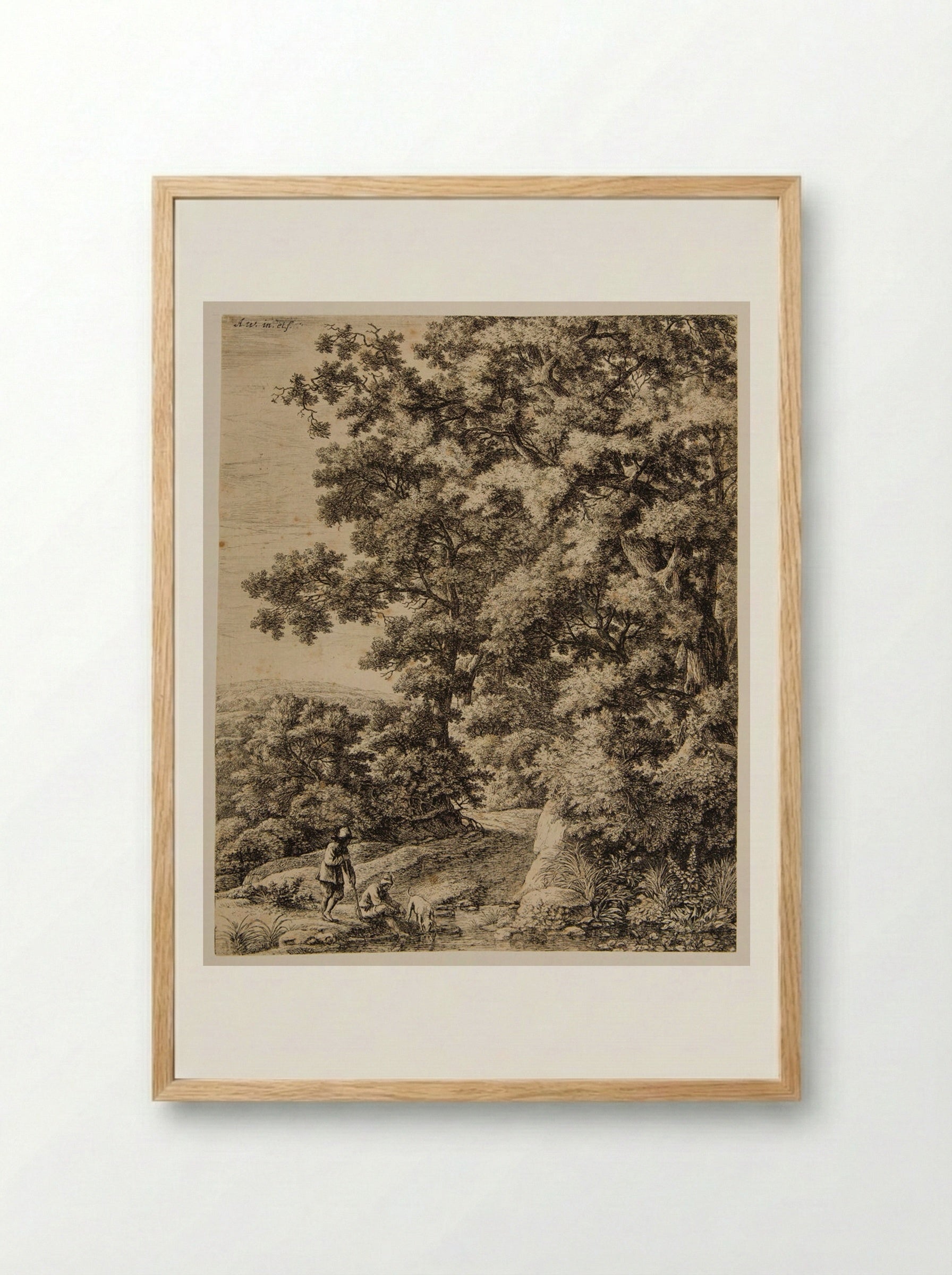 Dog Drinking in the Stream - Anthonie Waterloo - Framed Print Wood