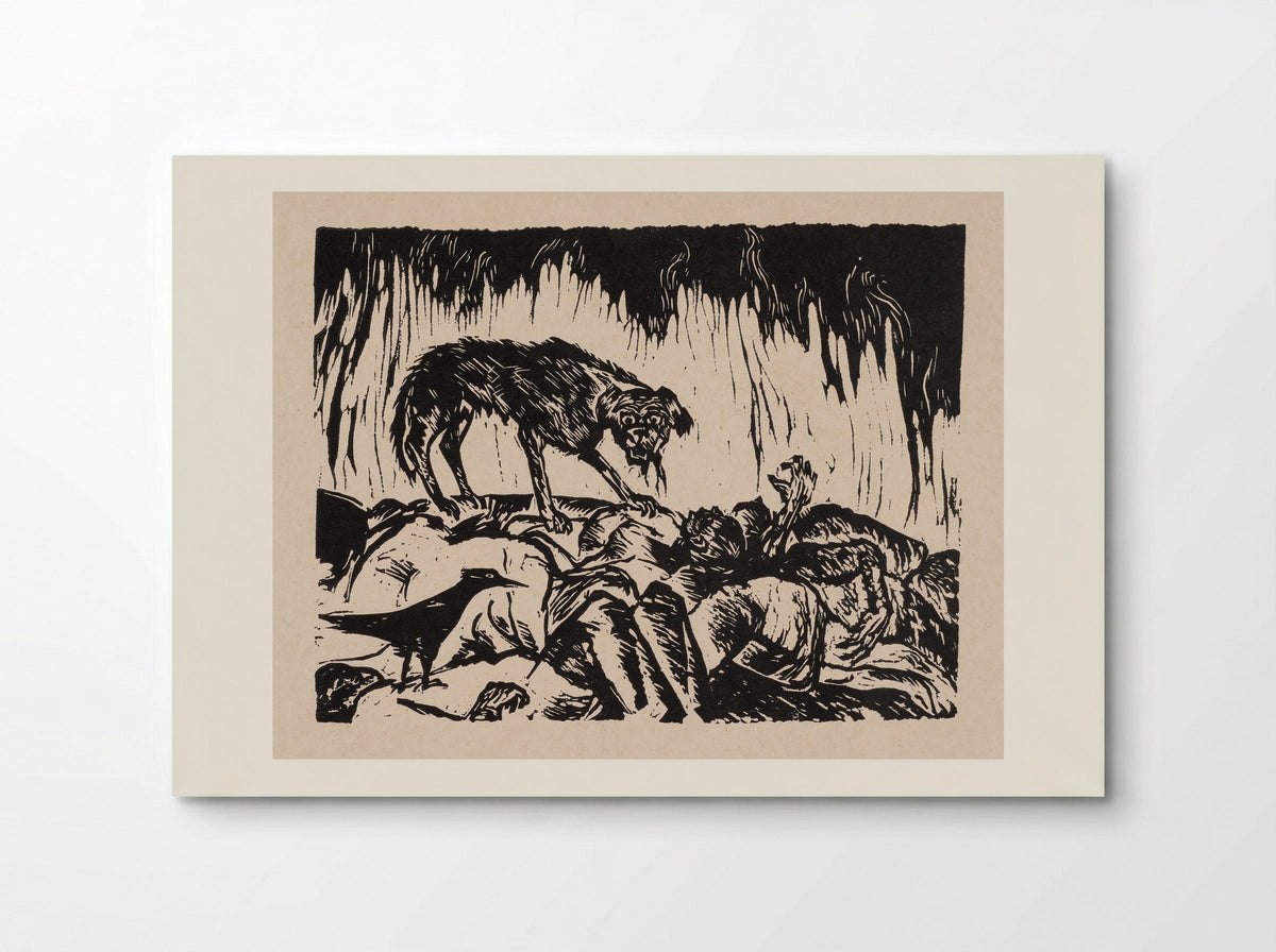 Dog and Crow Feeding on Corpses - W. Mezentseva - Poster