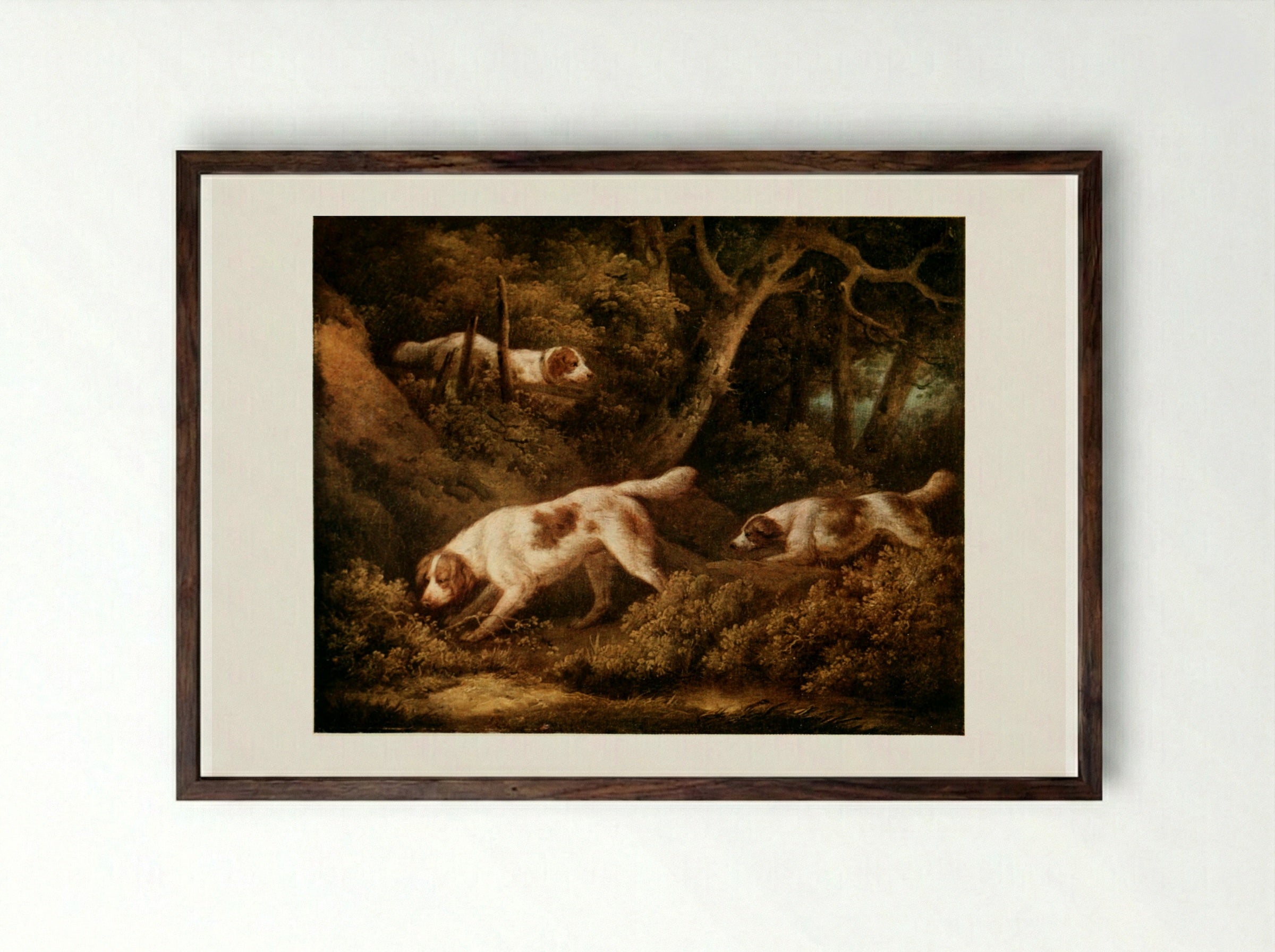 Dogs in a Wooded Setting - George Morland - Framed Print Dark Wood