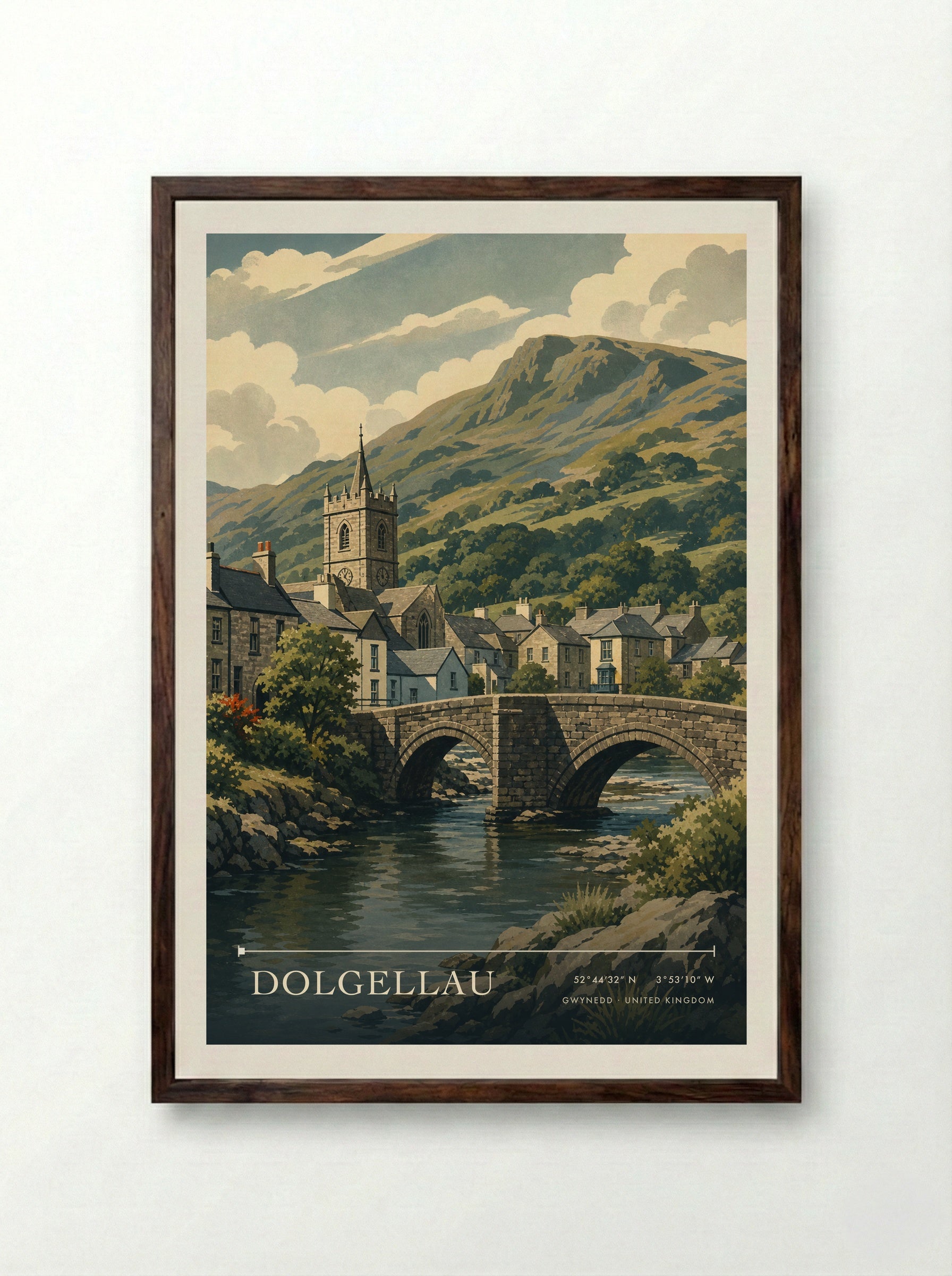 Dolgellau Gwynedd United Kingdom Travel Poster - Framed Print Dark Wood
