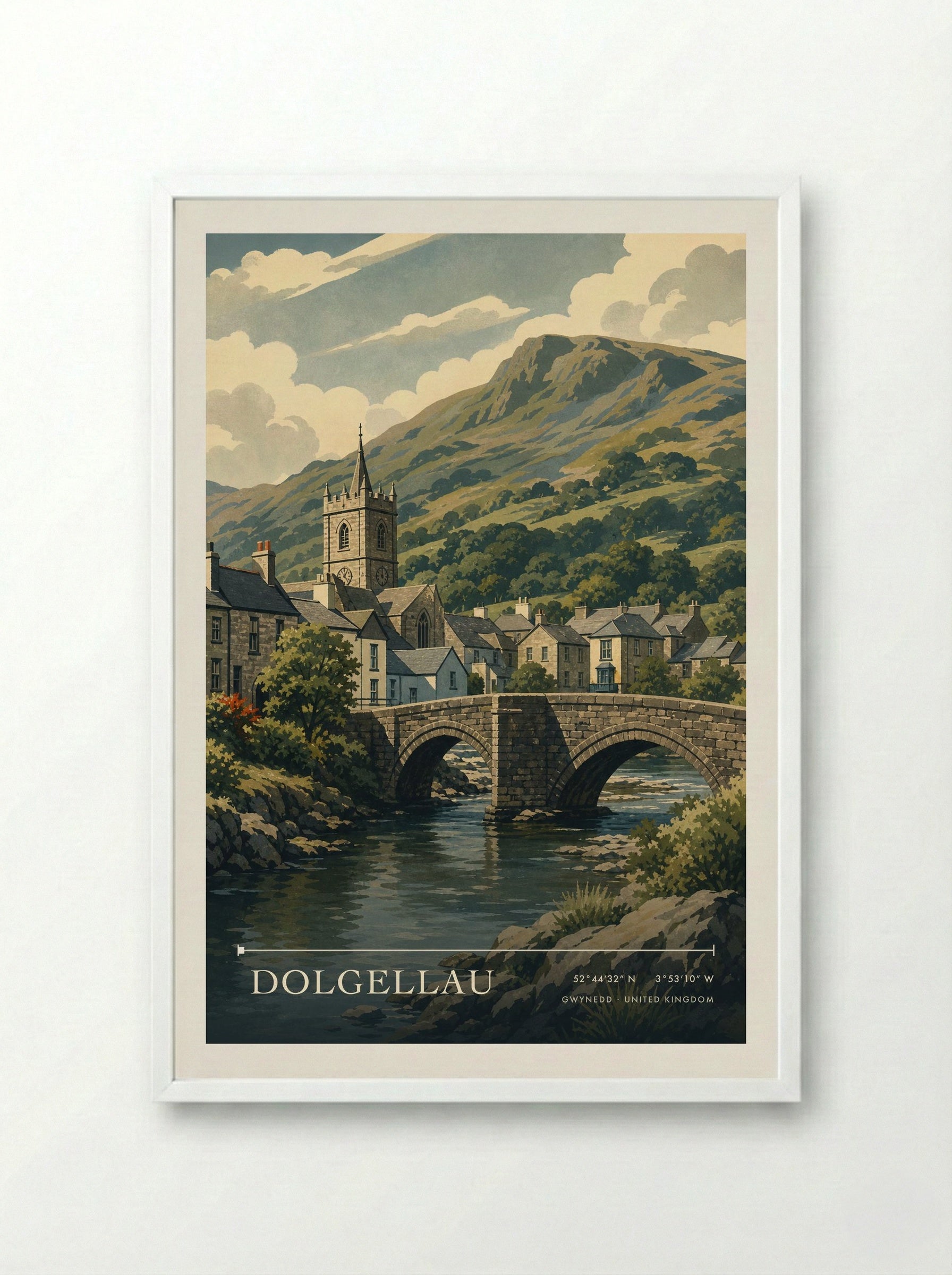 Dolgellau Gwynedd United Kingdom Travel Poster - Framed Print White