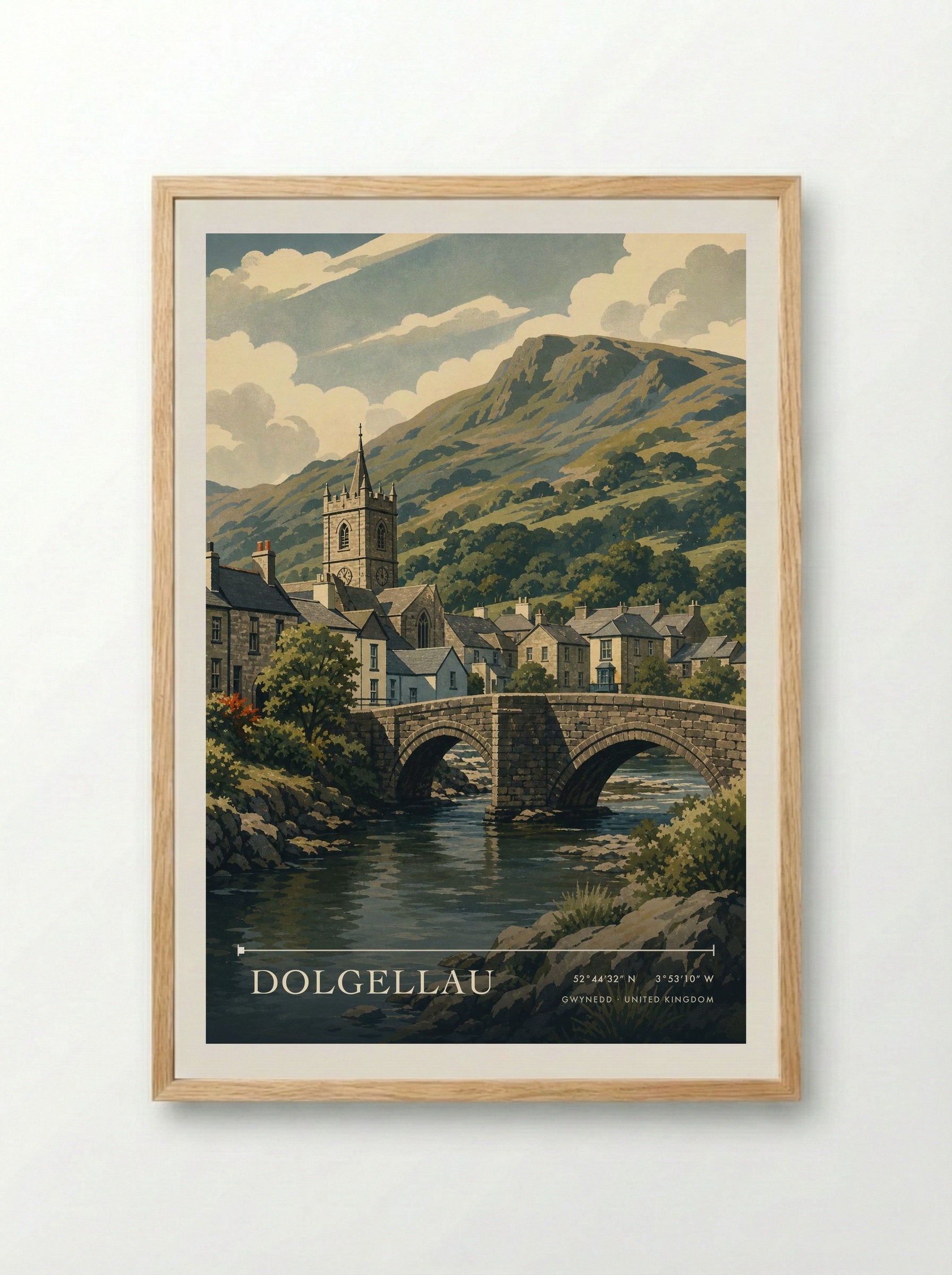 Dolgellau Gwynedd United Kingdom Travel Poster - Framed Print Wood