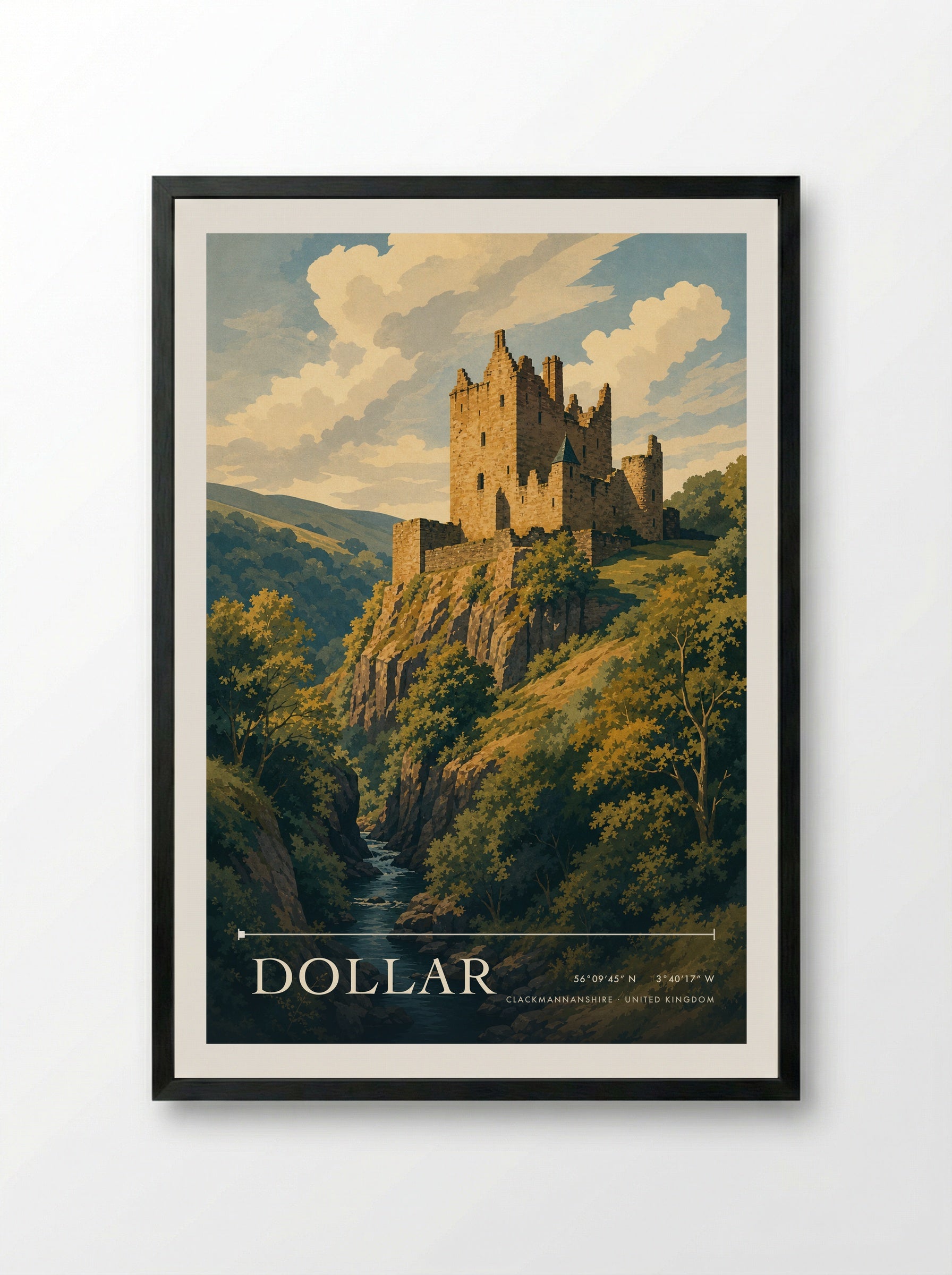 Dollar Clackmannanshire United Kingdom Travel Poster - Framed Print Black