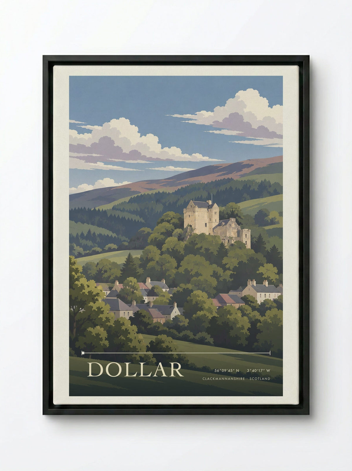 Dollar, Clackmannanshire | Travel Poster - Framed Canvas Black