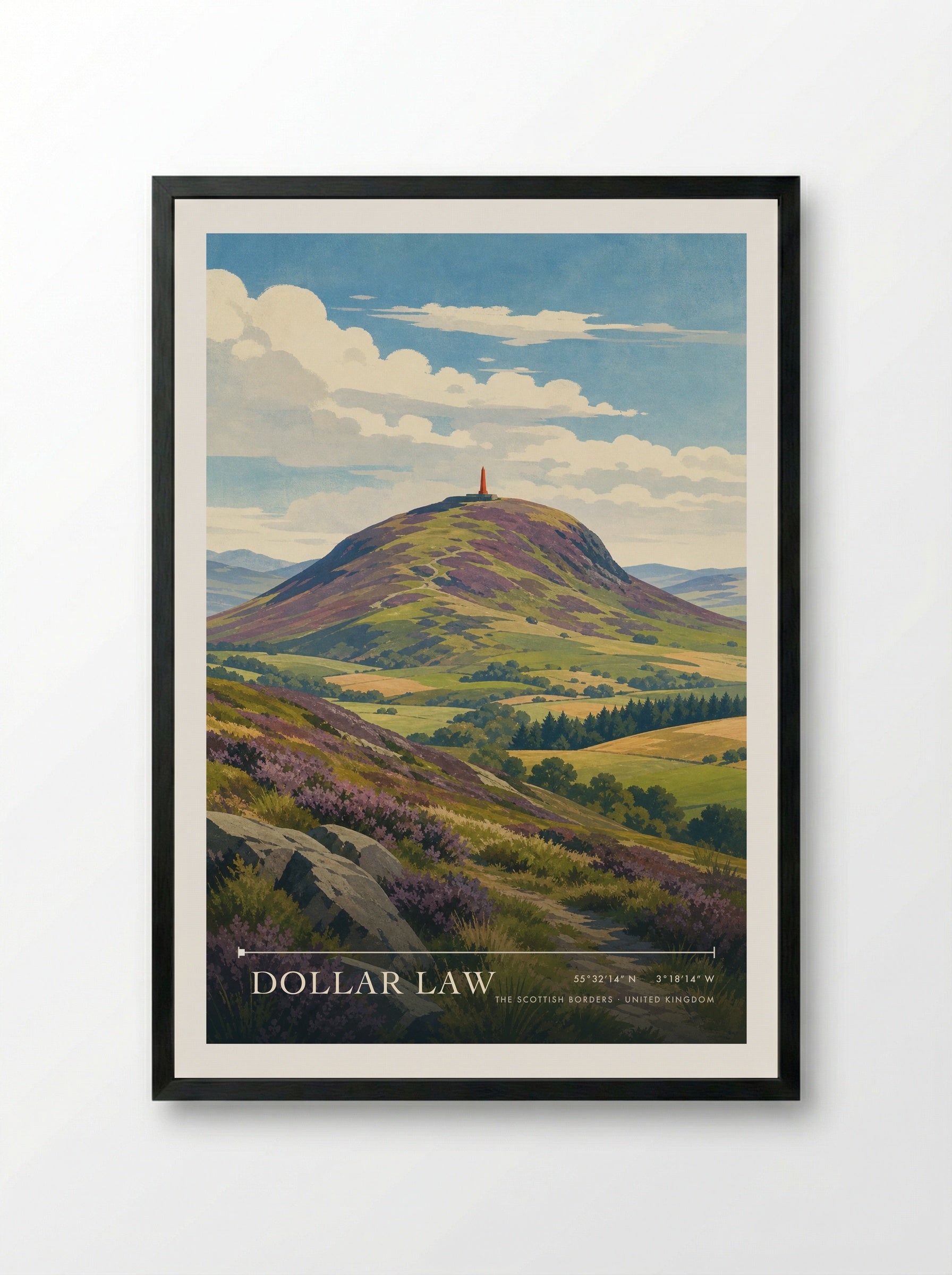 Dollar Law The Scottish Borders United Kingdom Travel Poster - Framed Print Black