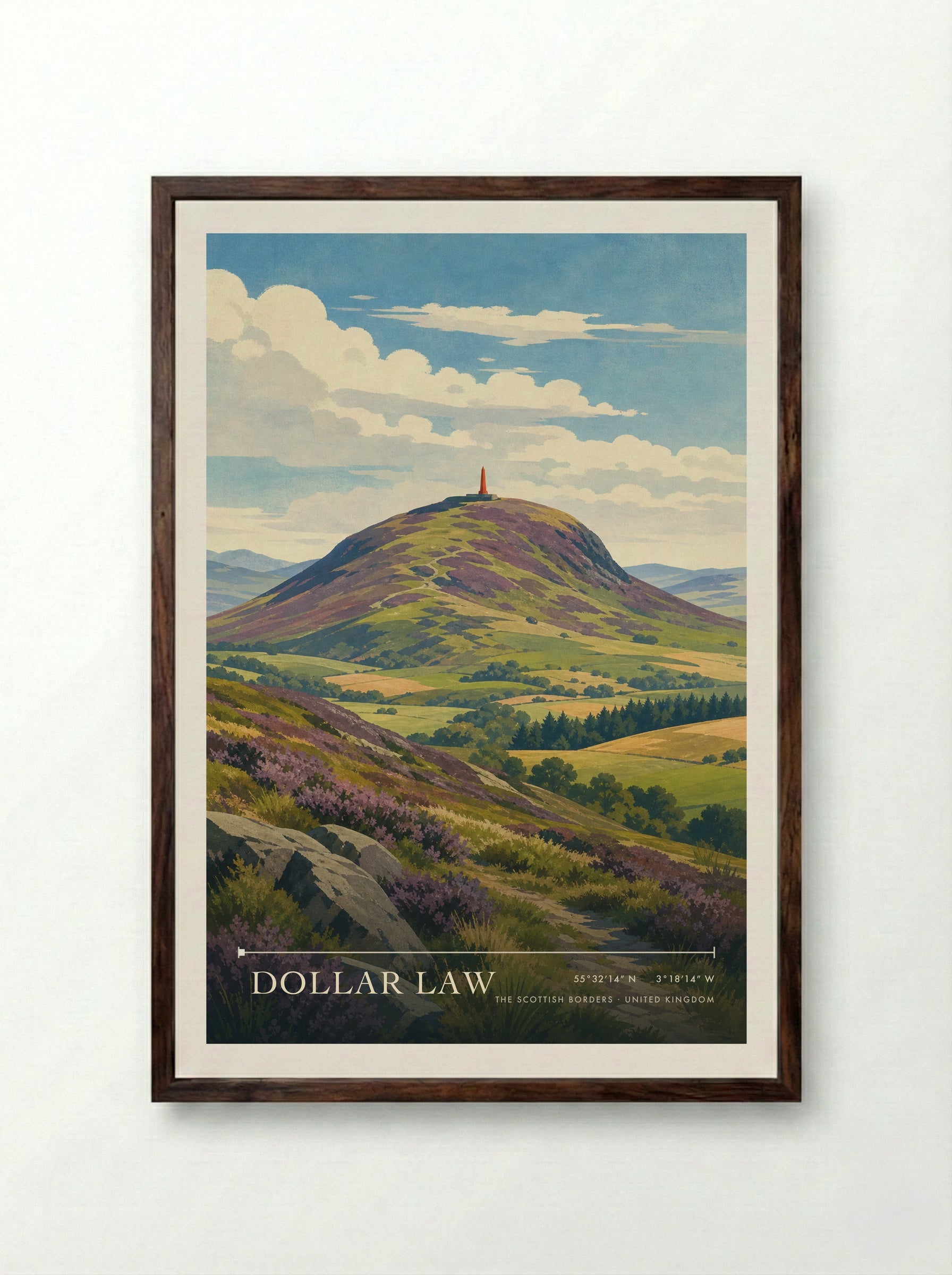Dollar Law The Scottish Borders United Kingdom Travel Poster - Framed Print Dark Wood