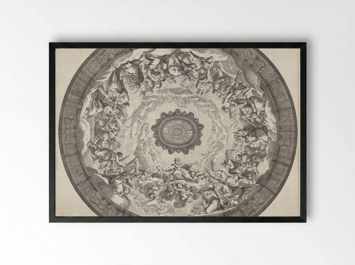 Dome Decoration with the Adoration of the Lamb - Francesco Faraone Aquila - Framed Print Black
