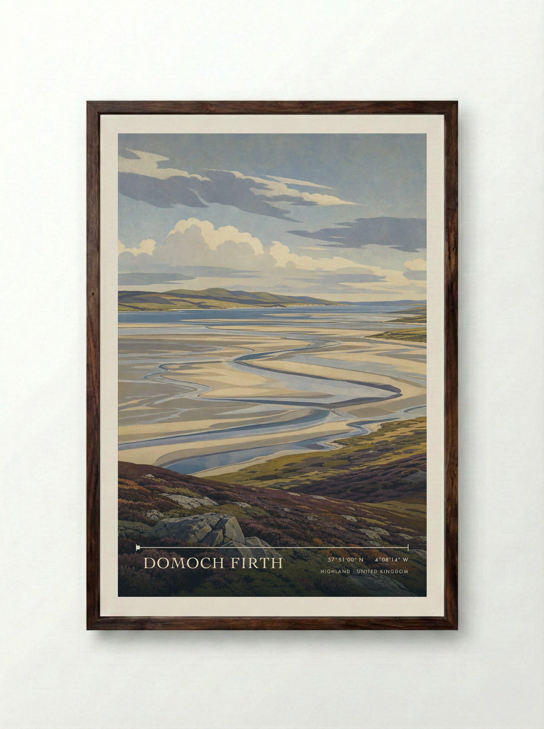 Domoch Firth Highland United Kingdom Travel Poster - Framed Print Dark Wood