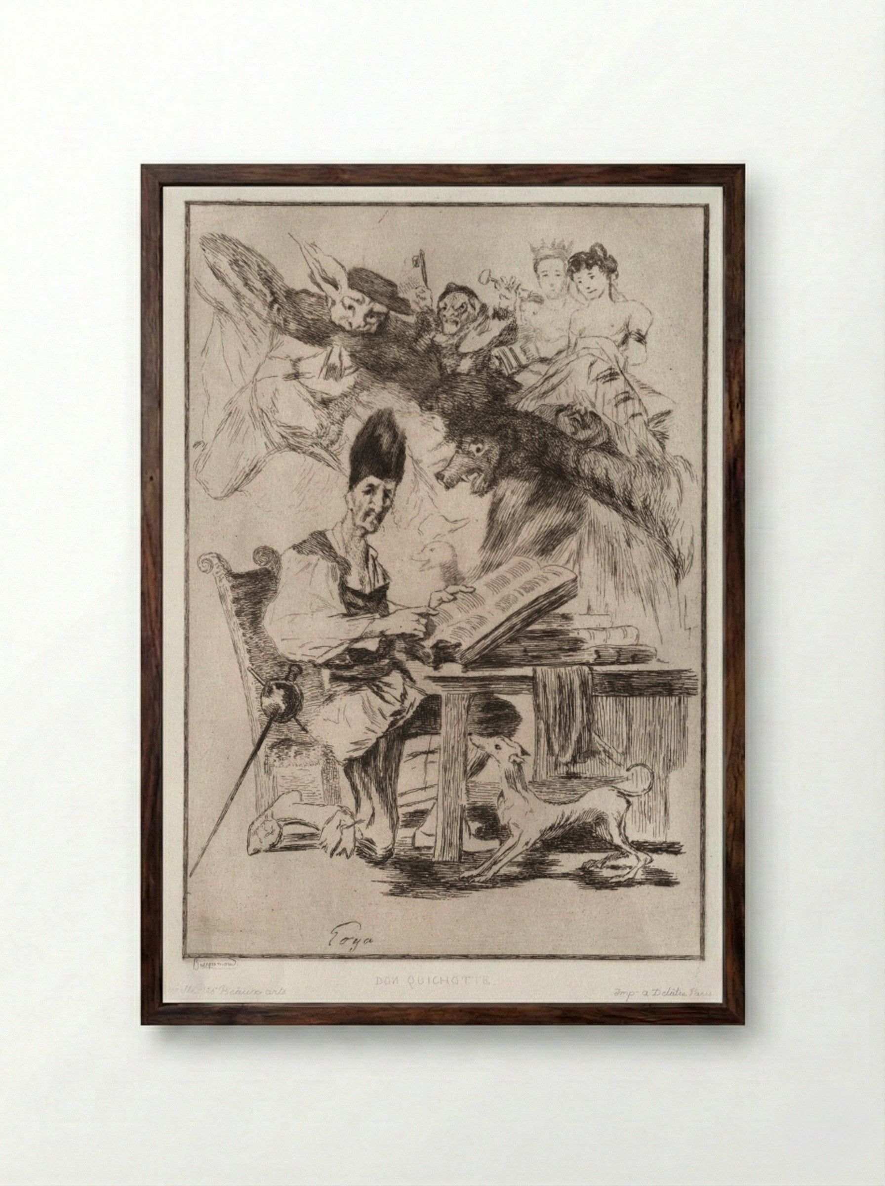 Don Quichotte (after Goya) - Félix Bracquemond - Framed Print Dark Wood