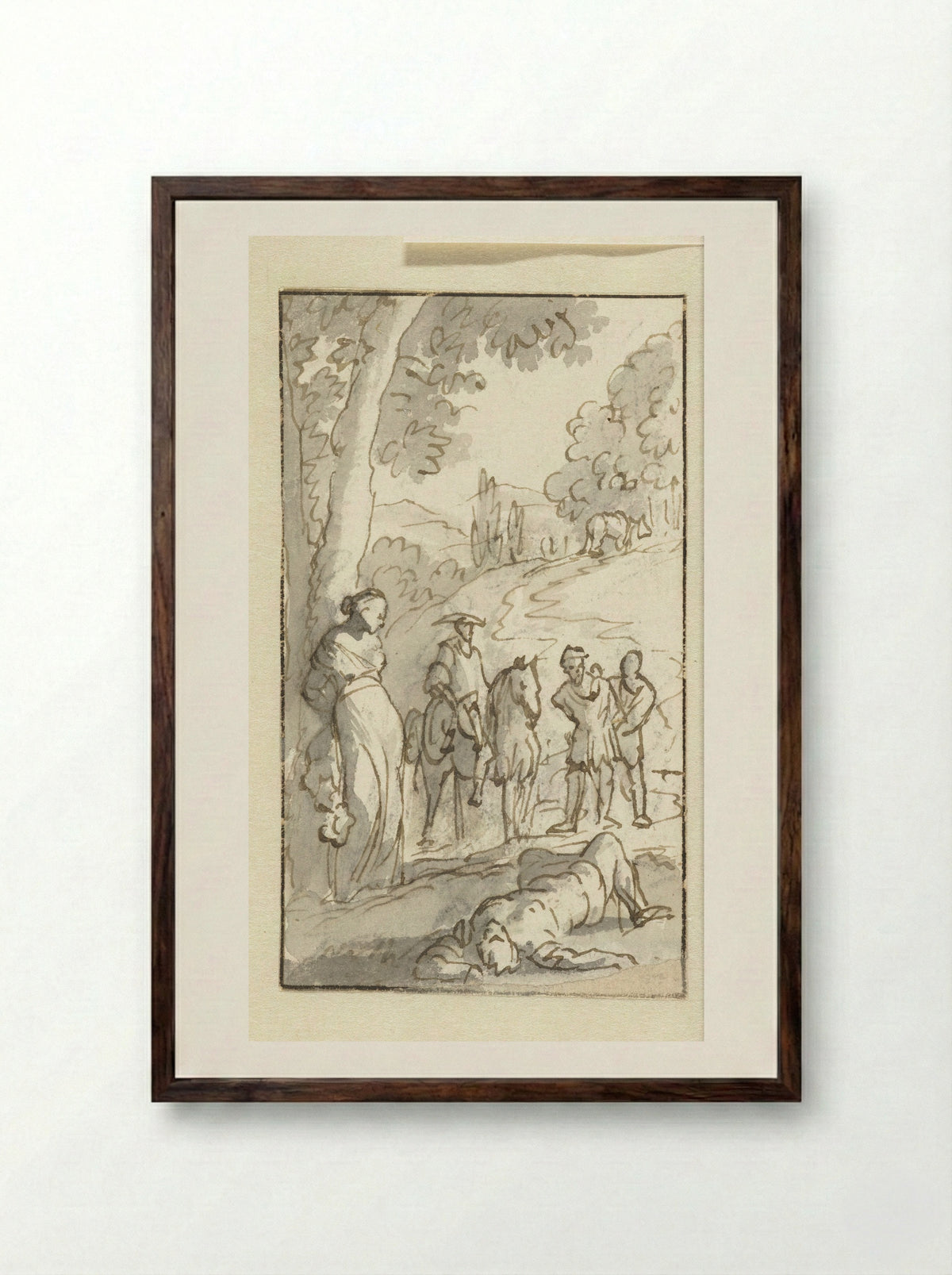 Don Quichotte bevrijdt Eugenia - Caspar Luyken - Framed Print Dark Wood