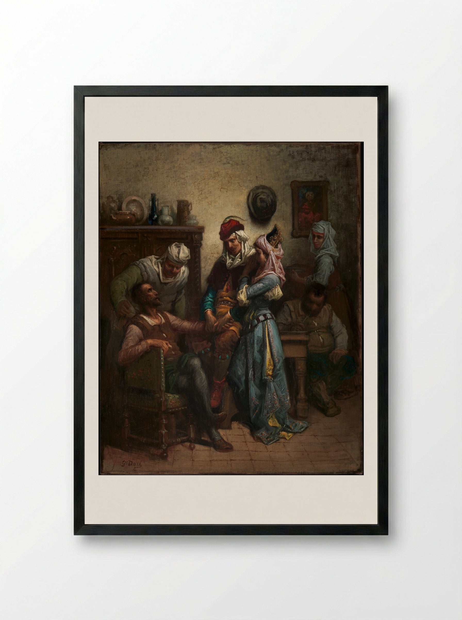 Don Quixote and Sancho Panza Entertained by Basil and Quiteria - Gustave Doré - Framed Print Black