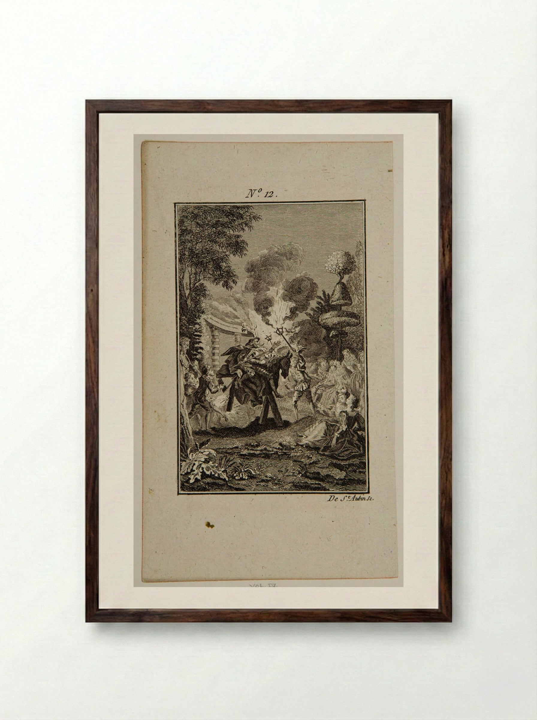 Don Quixote and Sancho mounted on Clavileño - Augustin de Saint-Aubin - Framed Print Dark Wood