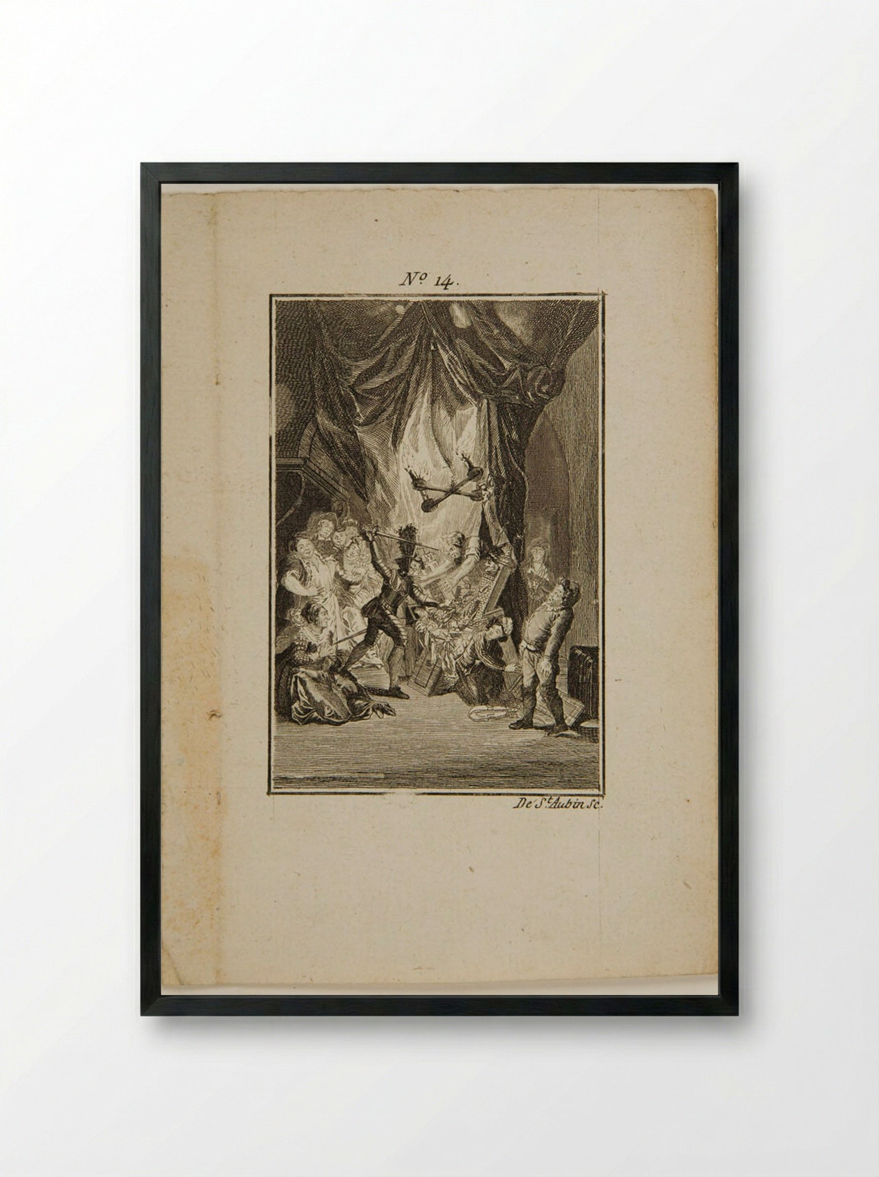 Don Quixote attacks Maese Pedro's Theater - Augustin de Saint-Aubin - Framed Print Black
