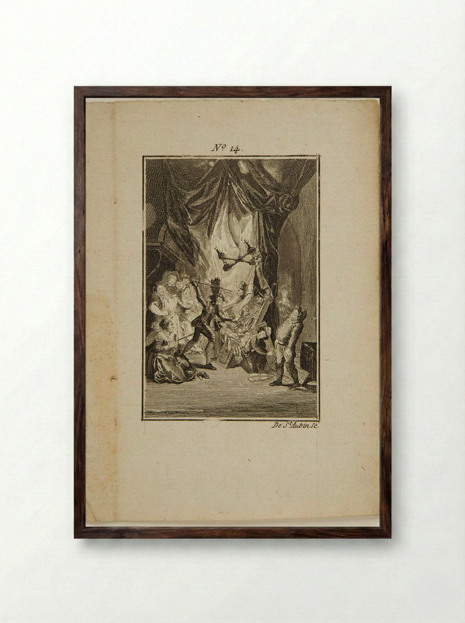 Don Quixote attacks Maese Pedro's Theater - Augustin de Saint-Aubin - Framed Print Dark Wood