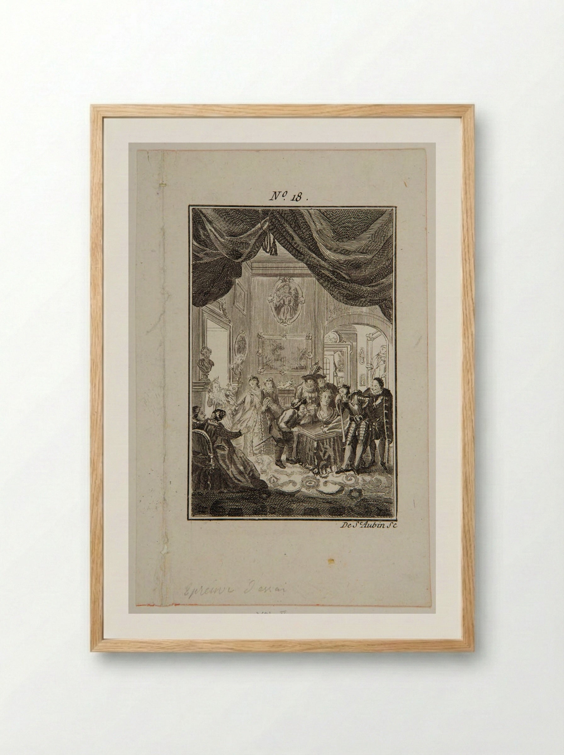Don Quixote consults the enchanted head at Don Antonio Moreno's place - Augustin de Saint-Aubin - Framed Print Wood
