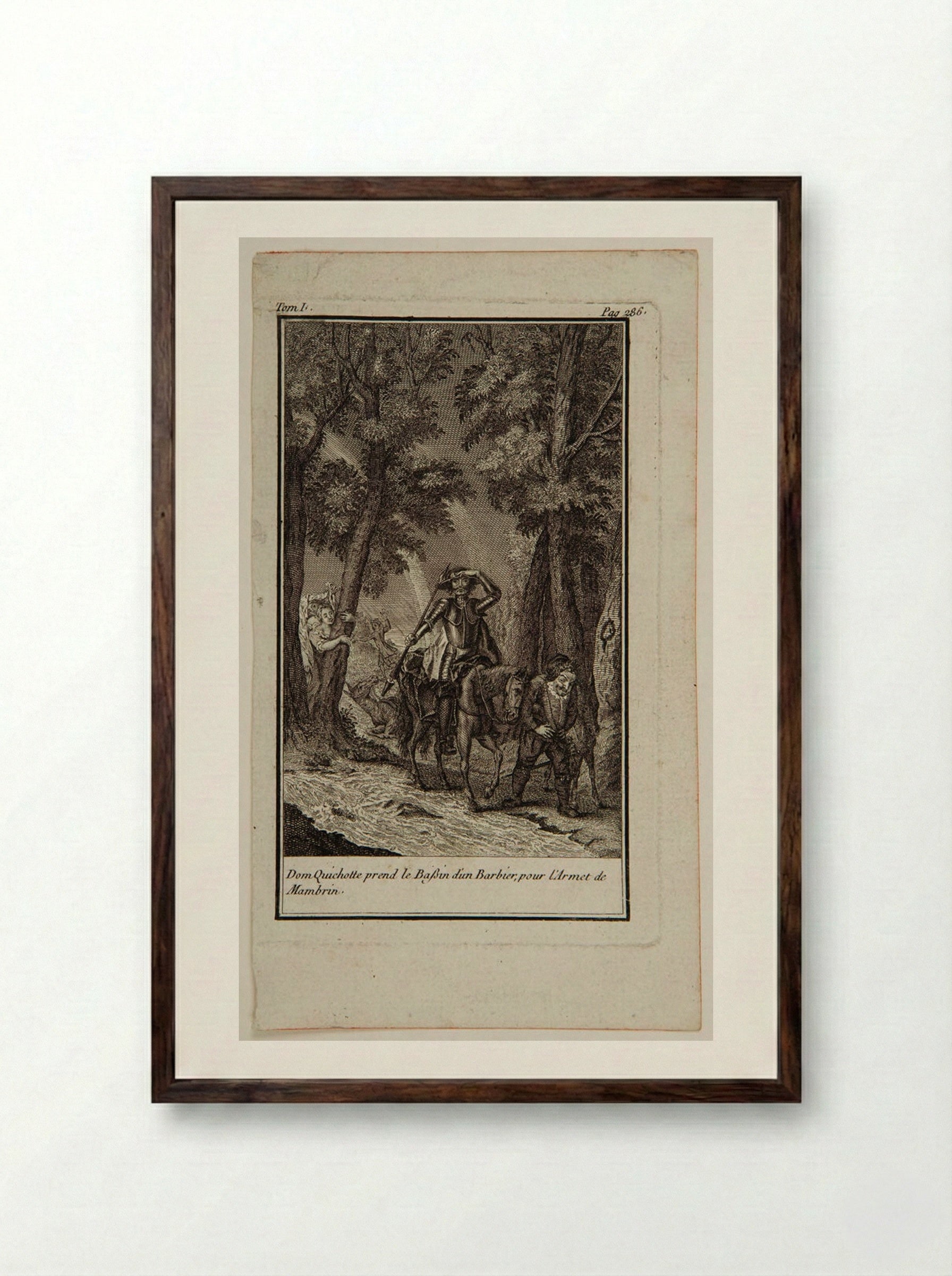 Don Quixote takes the wash basin of a barber - Augustin de Saint-Aubin - Framed Print Dark Wood