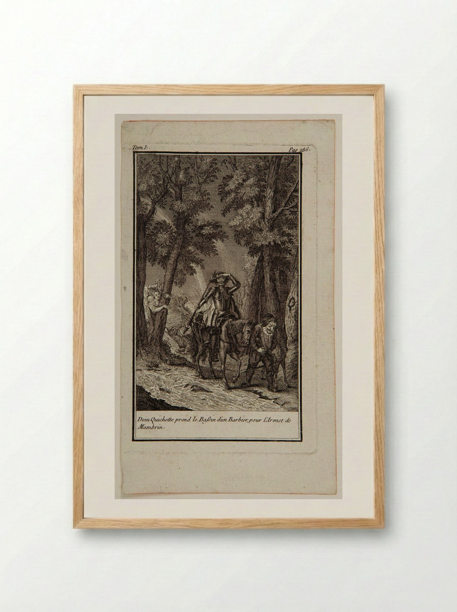 Don Quixote takes the wash basin of a barber - Augustin de Saint-Aubin - Framed Print Wood