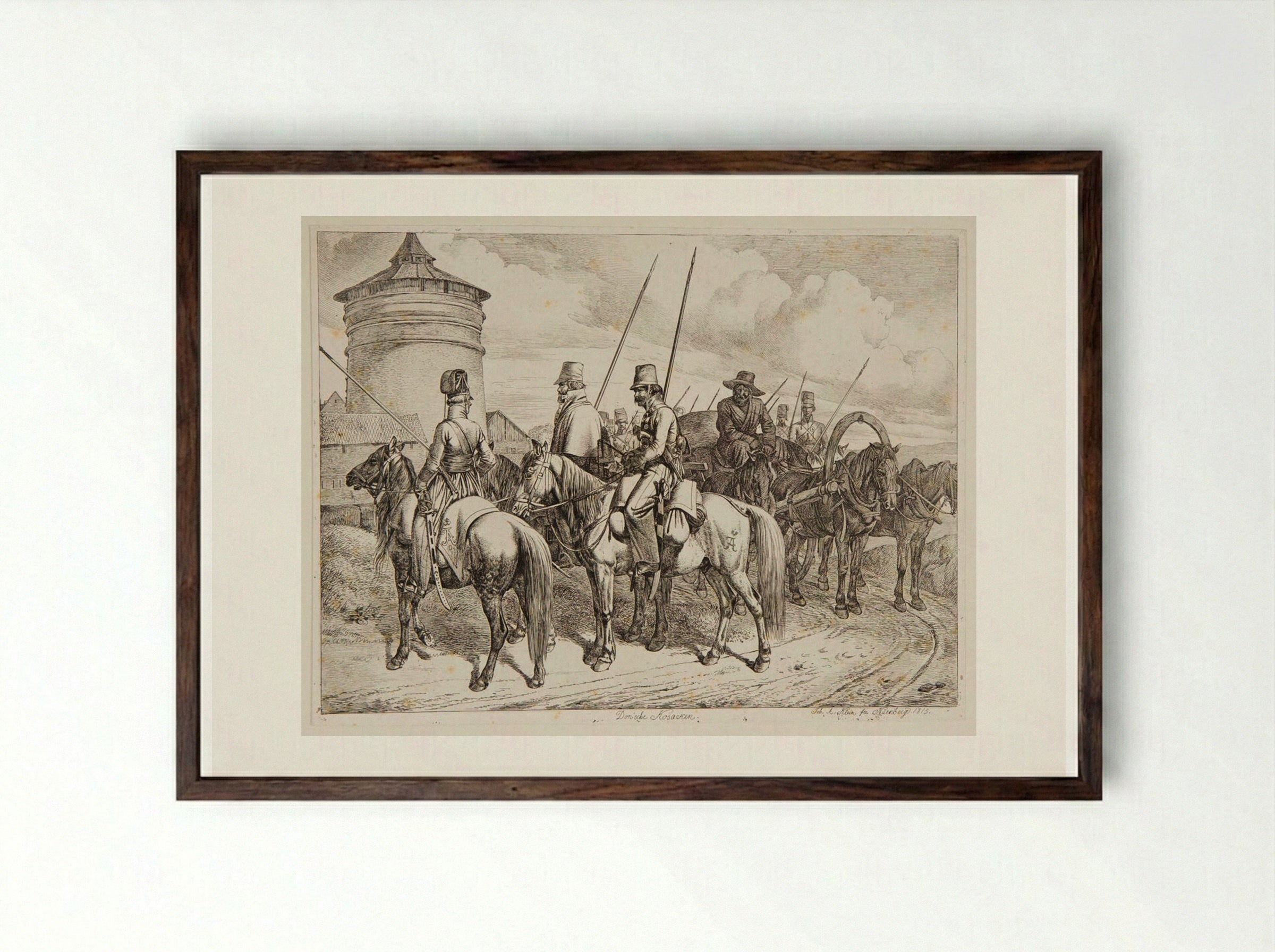 Donische Kosacken (Don Cossacks) - Johann Adam Klein - Framed Print Dark Wood