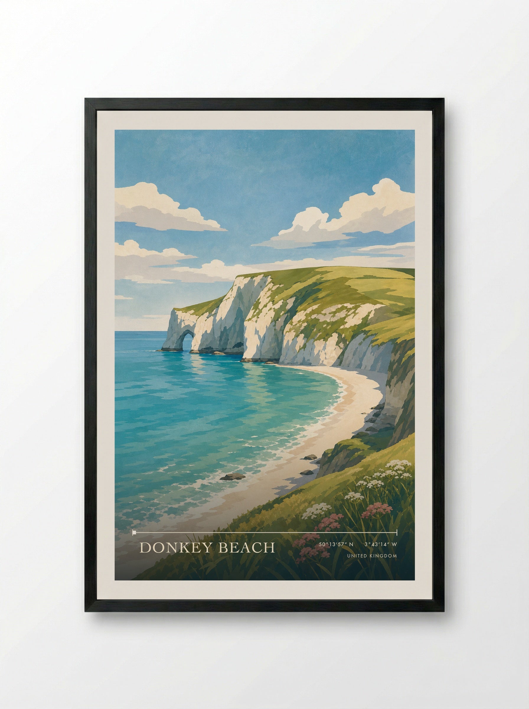 Donkey Beach United Kingdom Travel Poster - Framed Print Black