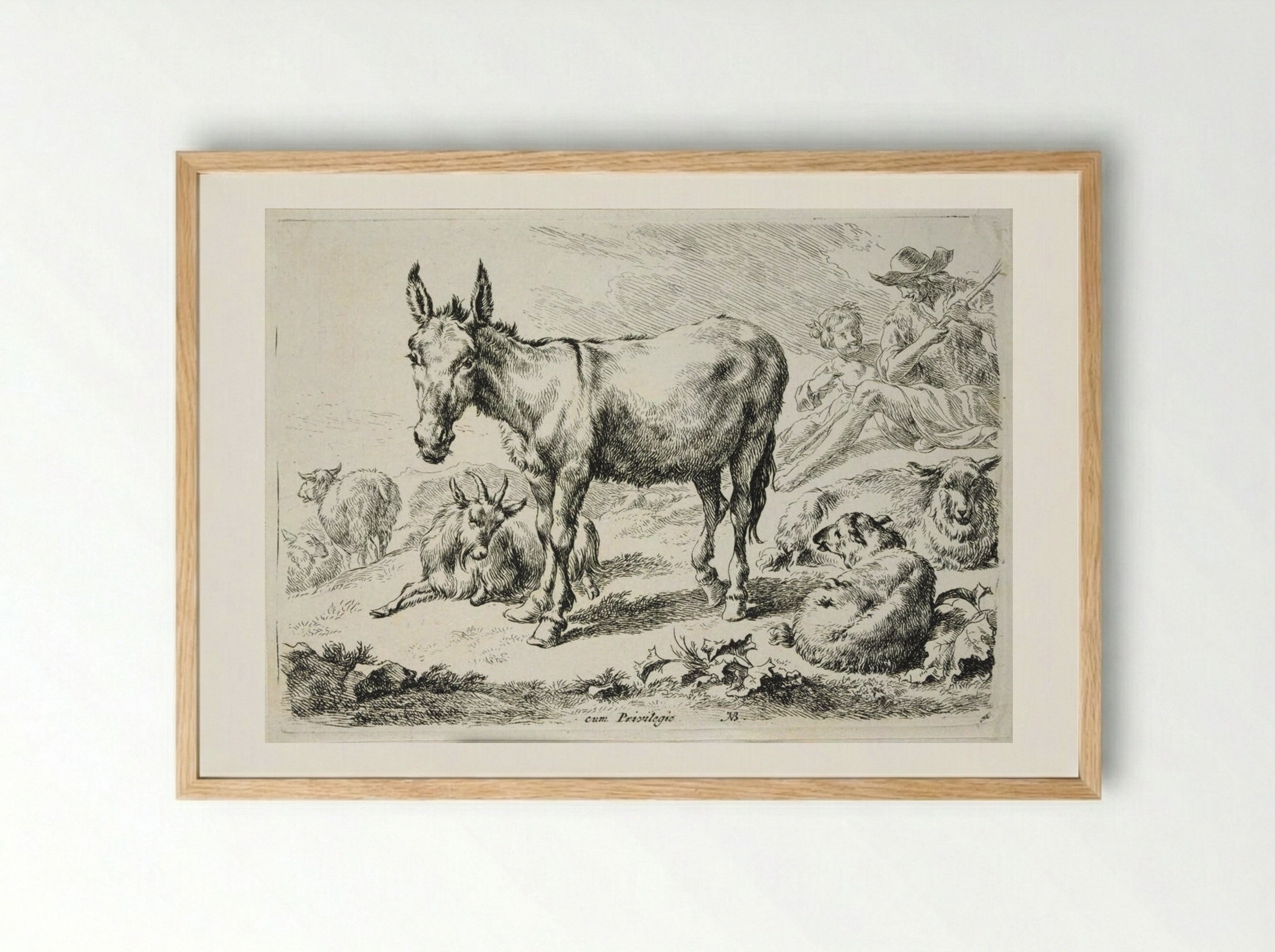 Donkey, Sheep, and Goats - Nicolaes Berchem - Framed Print Wood