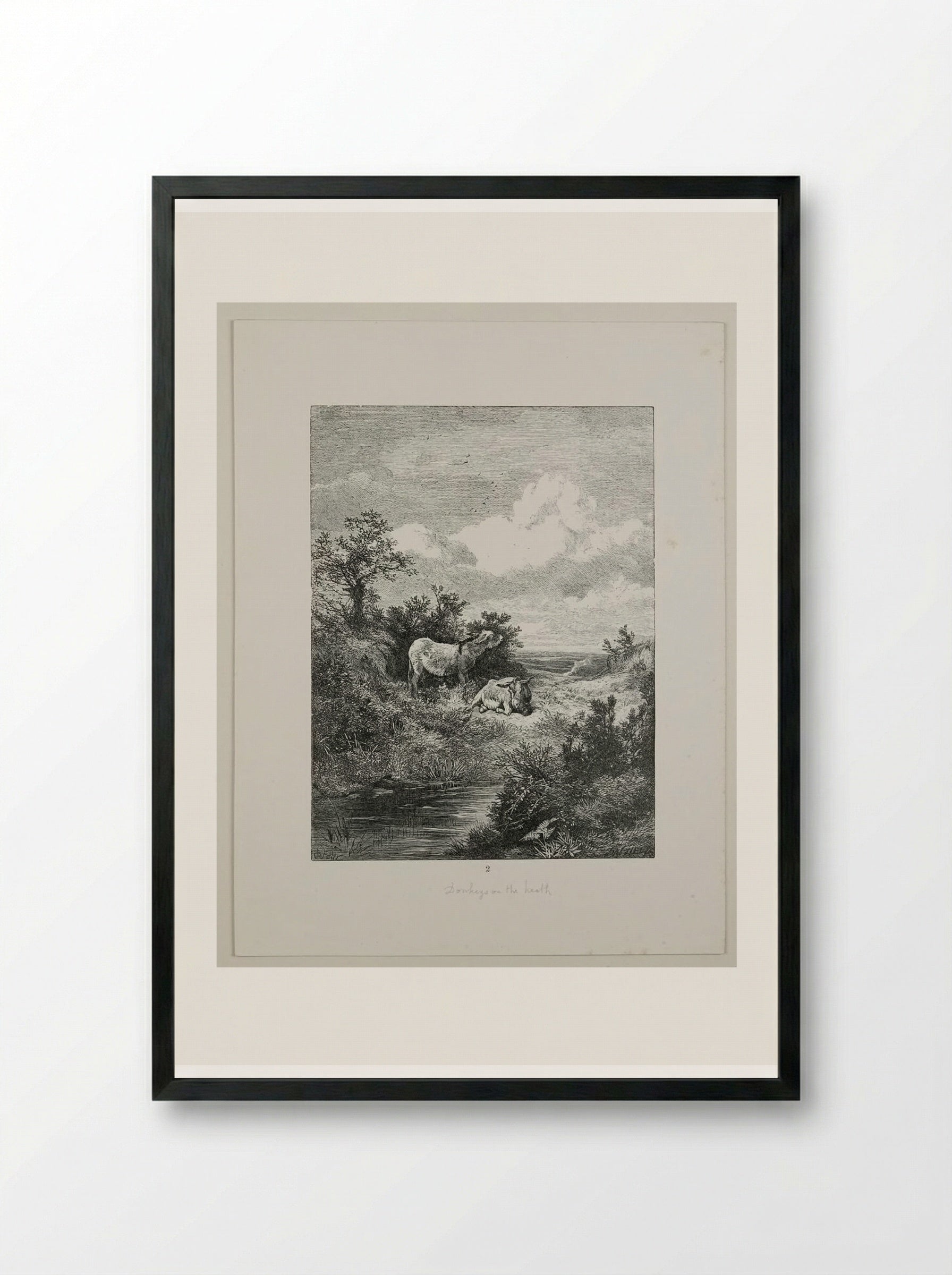 Donkeys on the Heath - Edward Dalziel - Framed Print Black