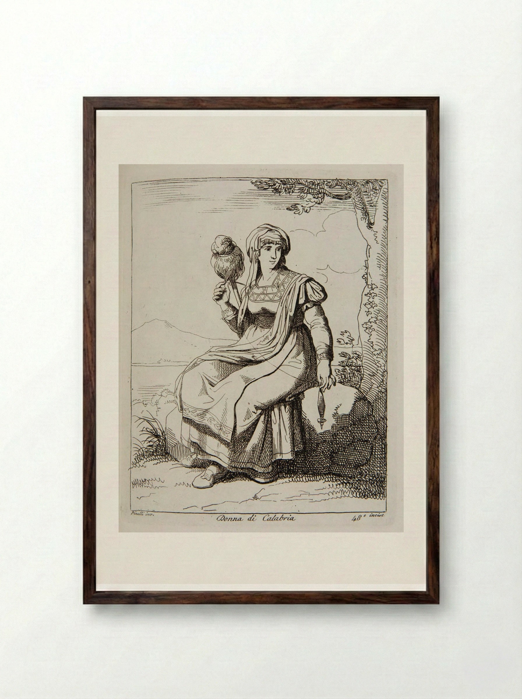 Donna di Calabria - Bartolomeo Pinelli - Framed Print Dark Wood