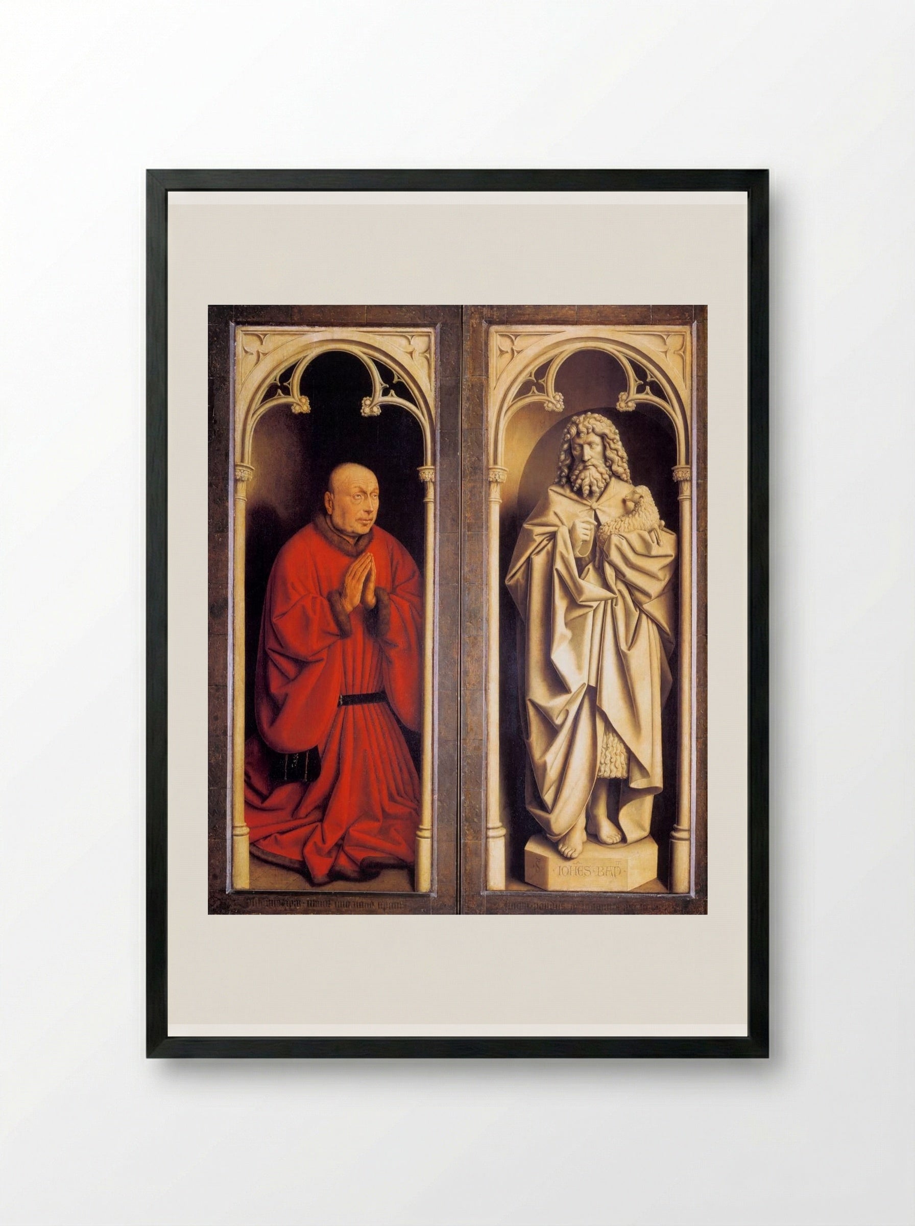 Donor and St. John the Baptist - Jan van Eyck - Framed Print Black