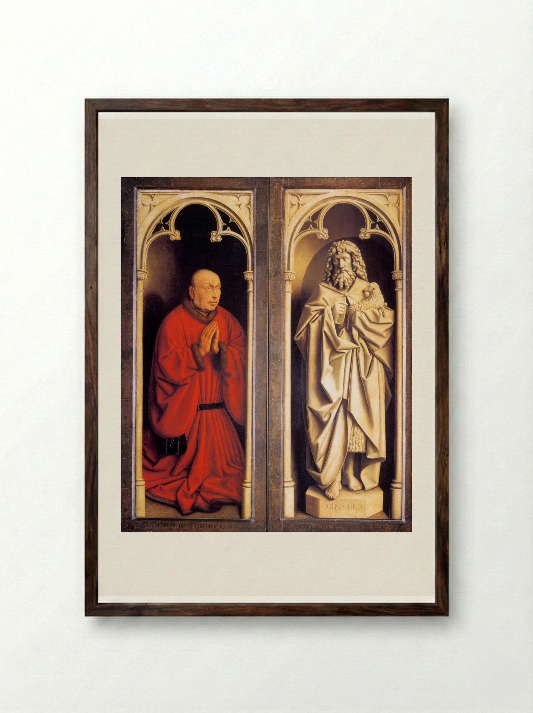 Donor and St. John the Baptist - Jan van Eyck - Framed Print Dark Wood