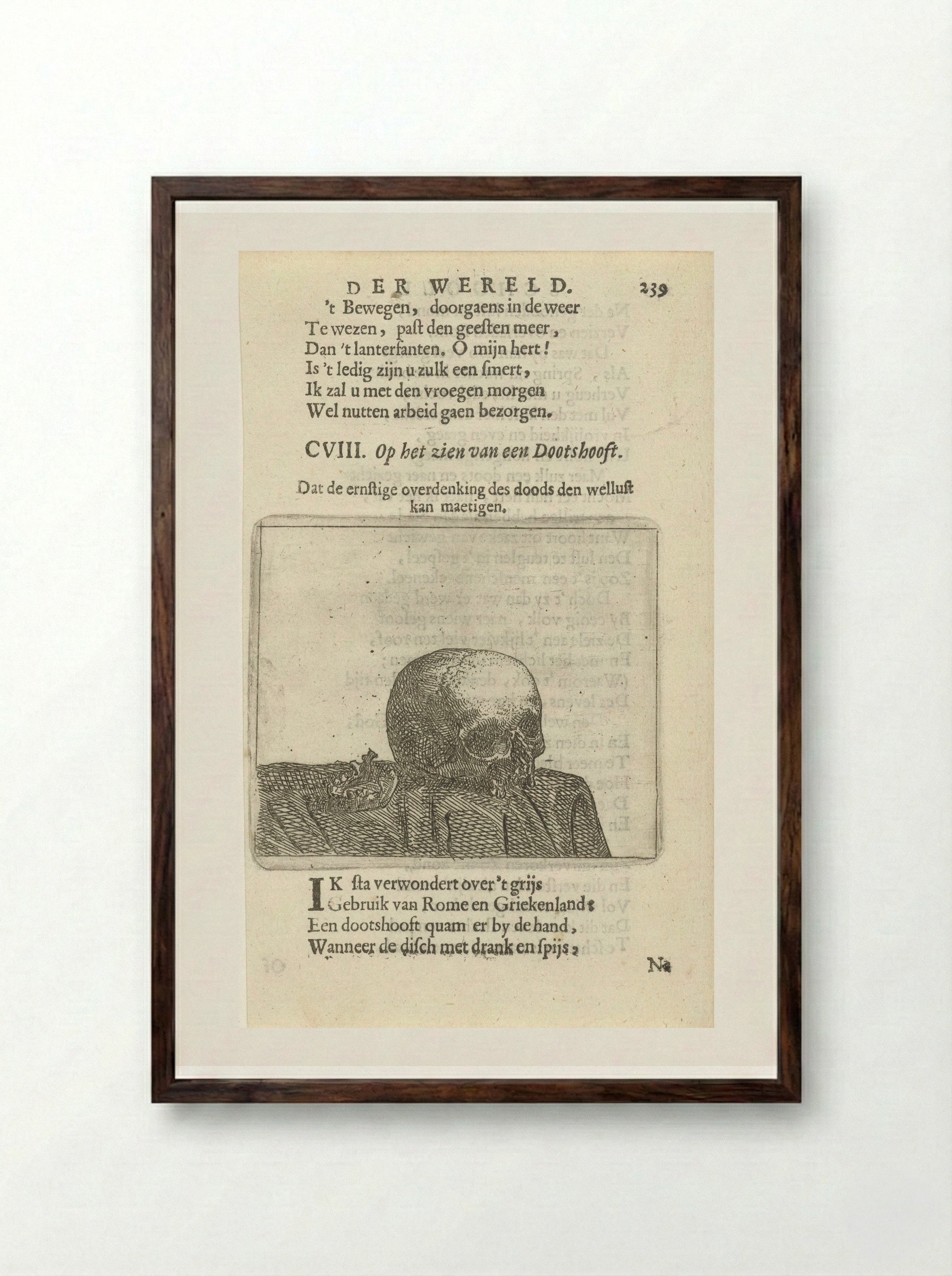 Doodshoofd op een tafel - Arnold Houbraken - Framed Print Dark Wood