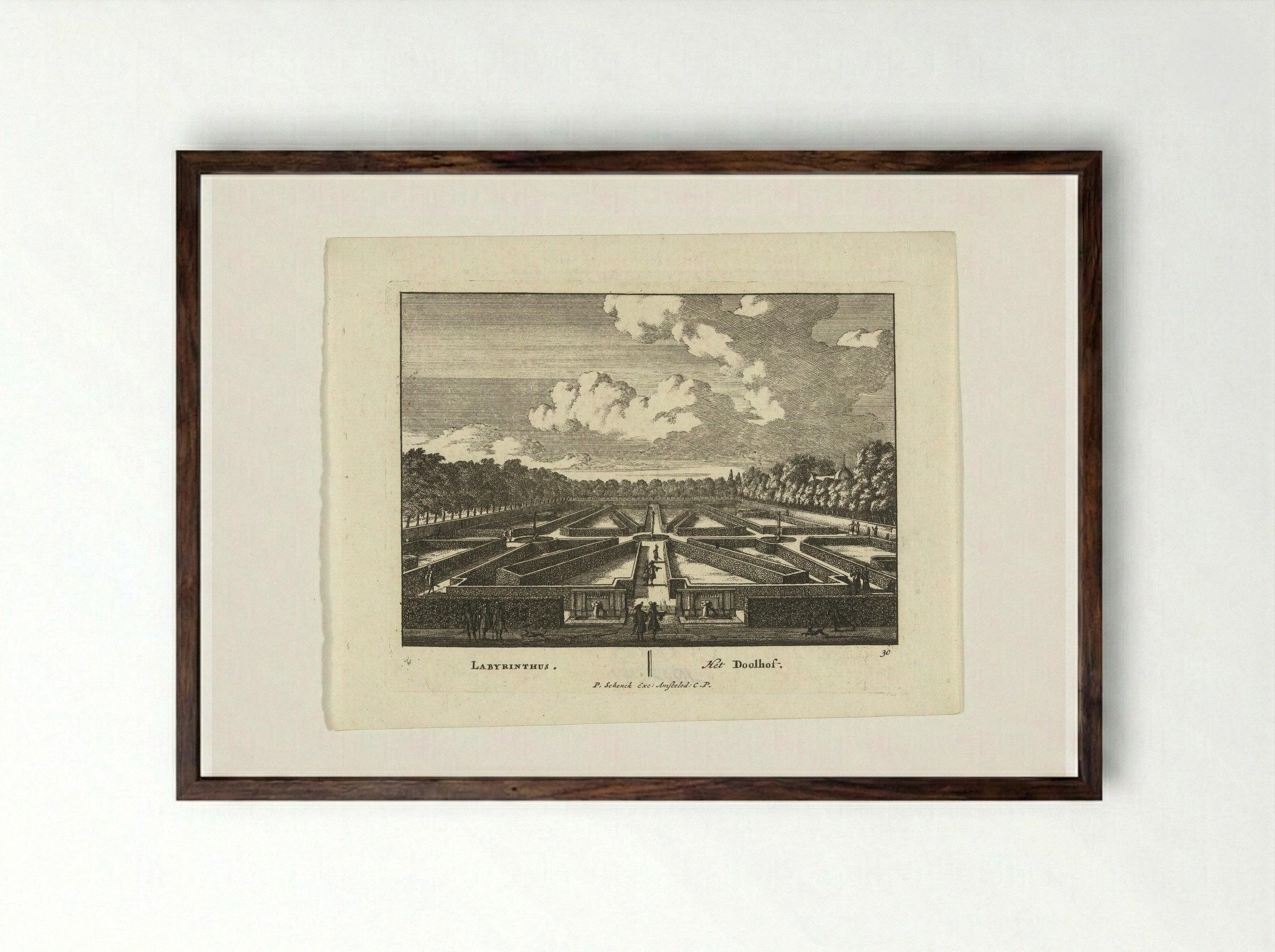 Doolhof in de tuinen van Paleis het Loo - Jan van Call (I) - Framed Print Dark Wood