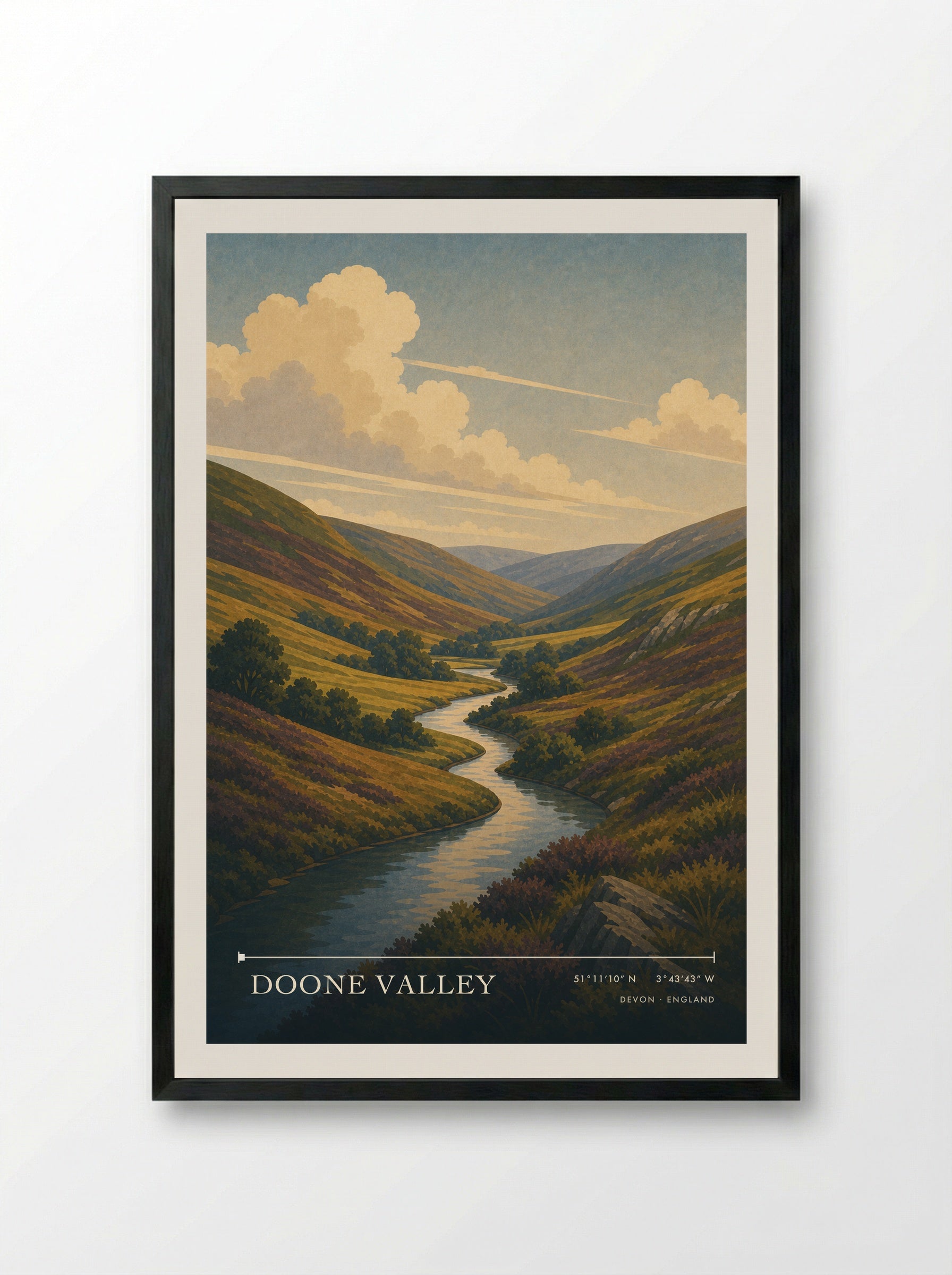 Doone Valley Devon England Travel Poster - Framed Print Black