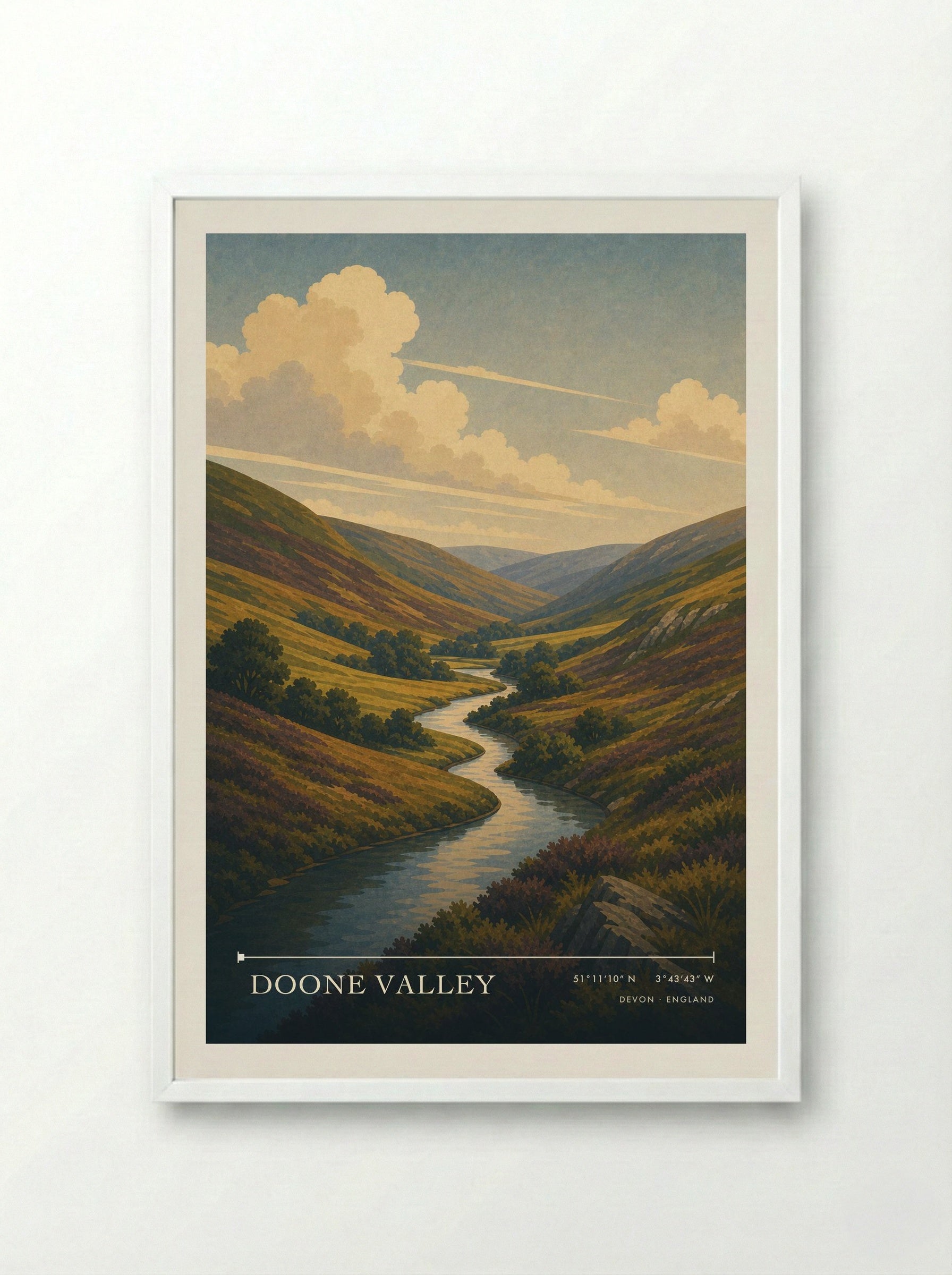 Doone Valley Devon England Travel Poster - Framed Print White