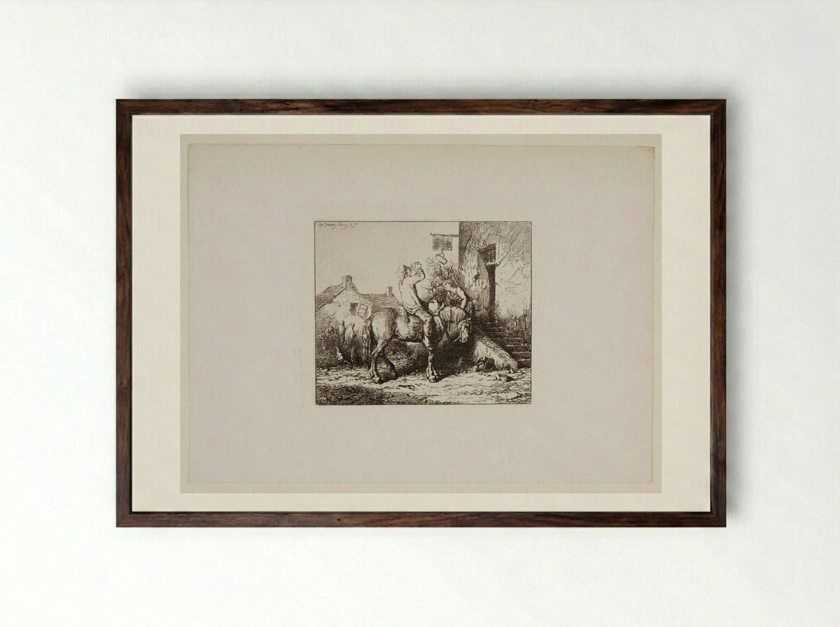 Door of a Tavern - Charles-Émile Jacque - Framed Print Dark Wood