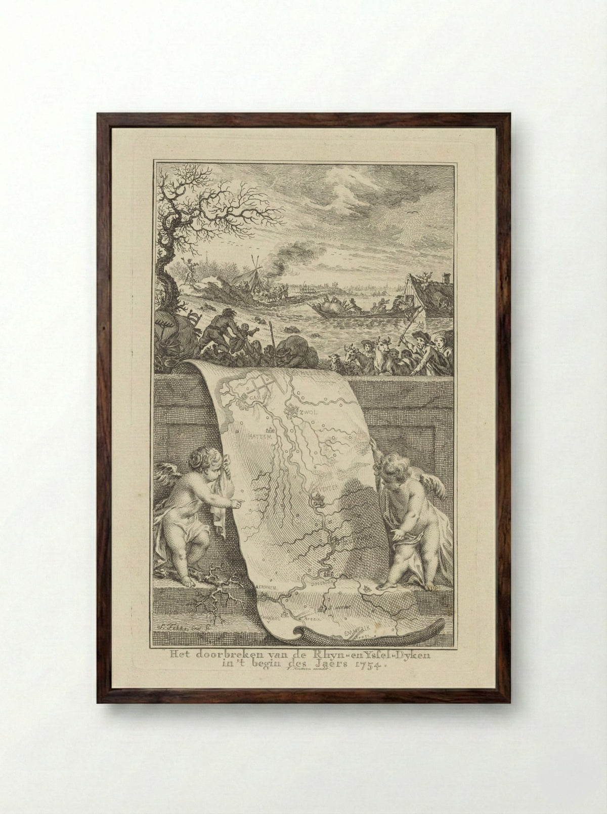 Doorbraak van de Rijn- en IJsseldijken - Frans Houttuyn - Framed Print Dark Wood