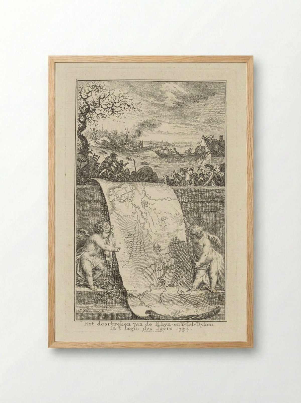 Doorbraak van de Rijn- en IJsseldijken - Frans Houttuyn - Framed Print Wood