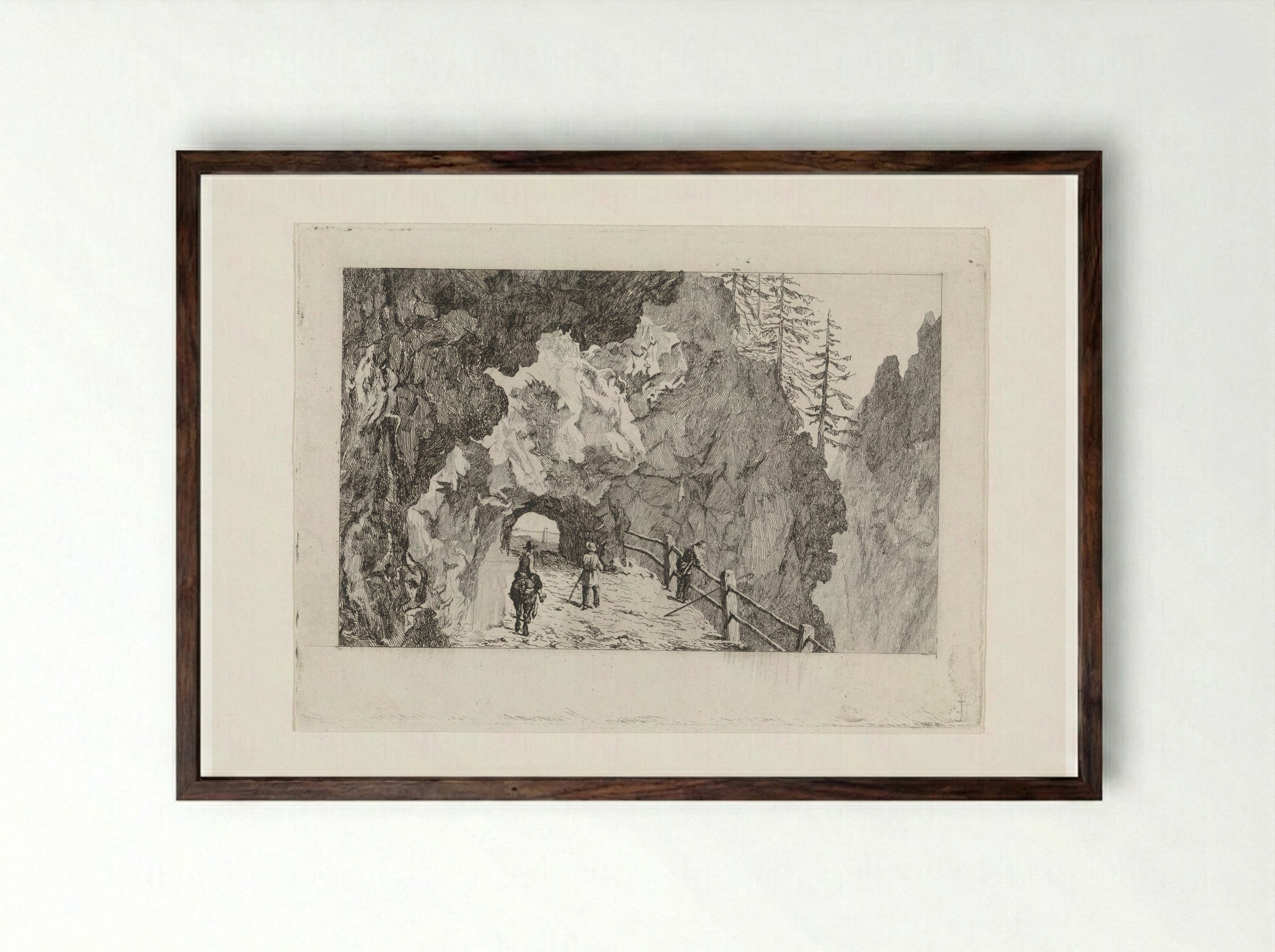 Doorgang in de rotsen - David van der Kellen - Framed Print Dark Wood