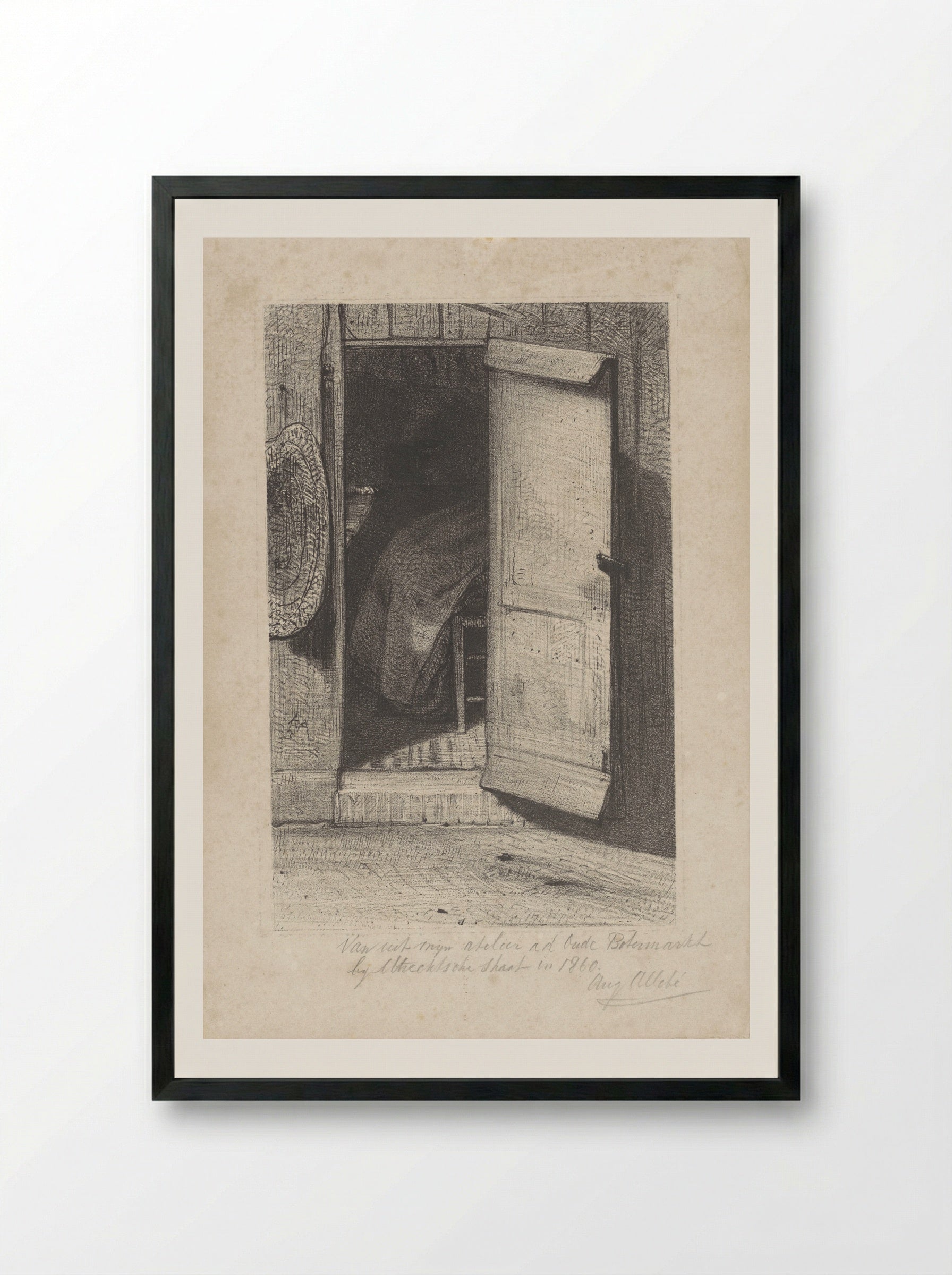 Doorkijk door een geopende deur - August Allebé - Framed Print Black
