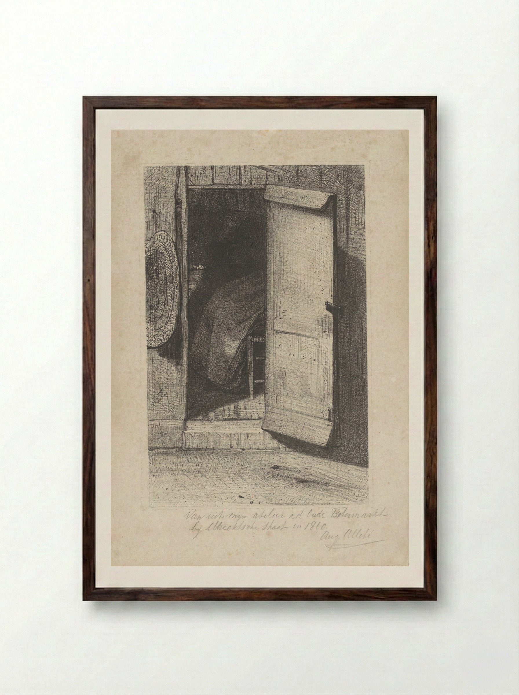 Doorkijk door een geopende deur - August Allebé - Framed Print Dark Wood