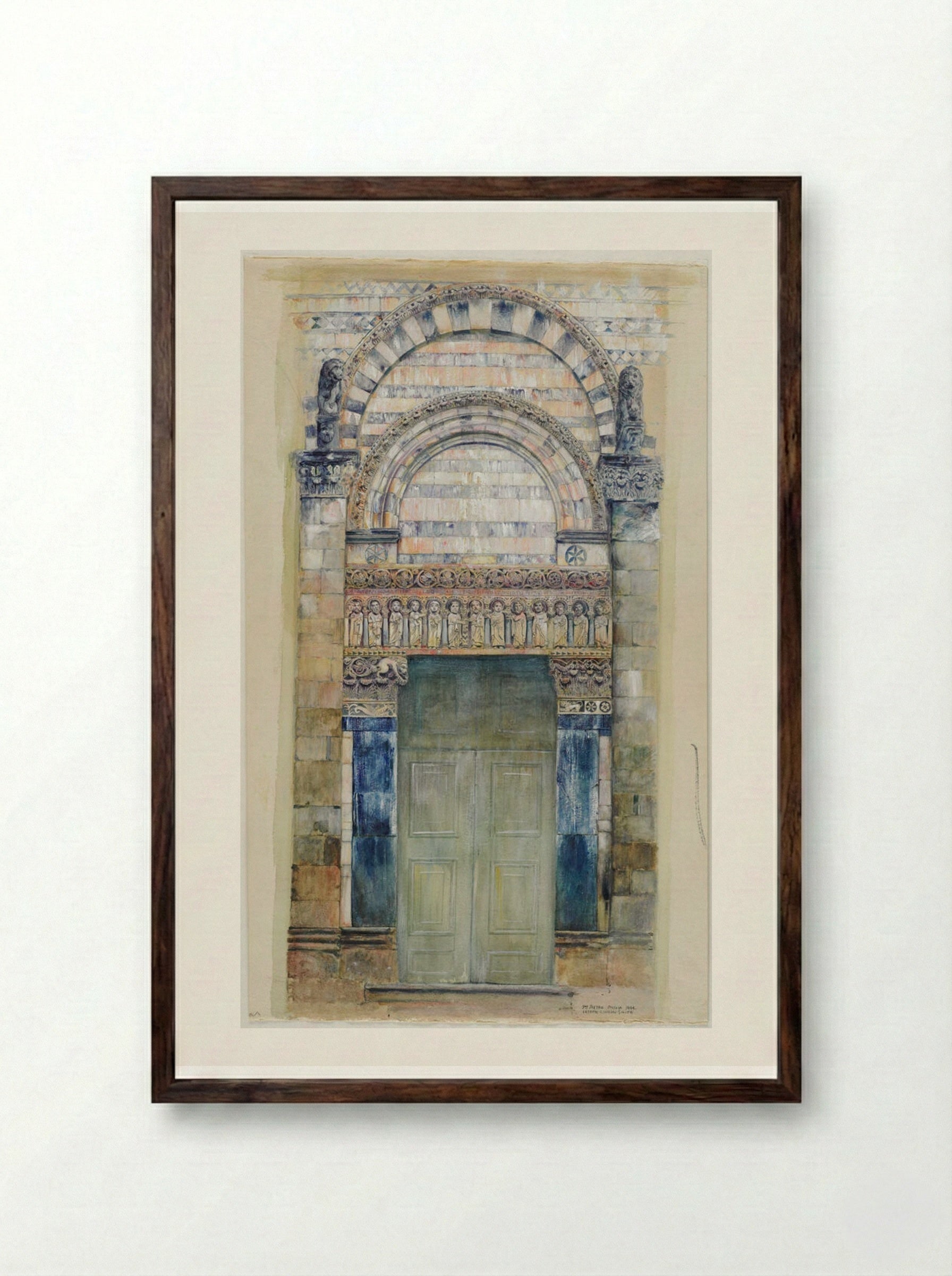 Doorway of San Pietro, Pistoia, Italy - Joseph Lindon Smith - Framed Print Dark Wood