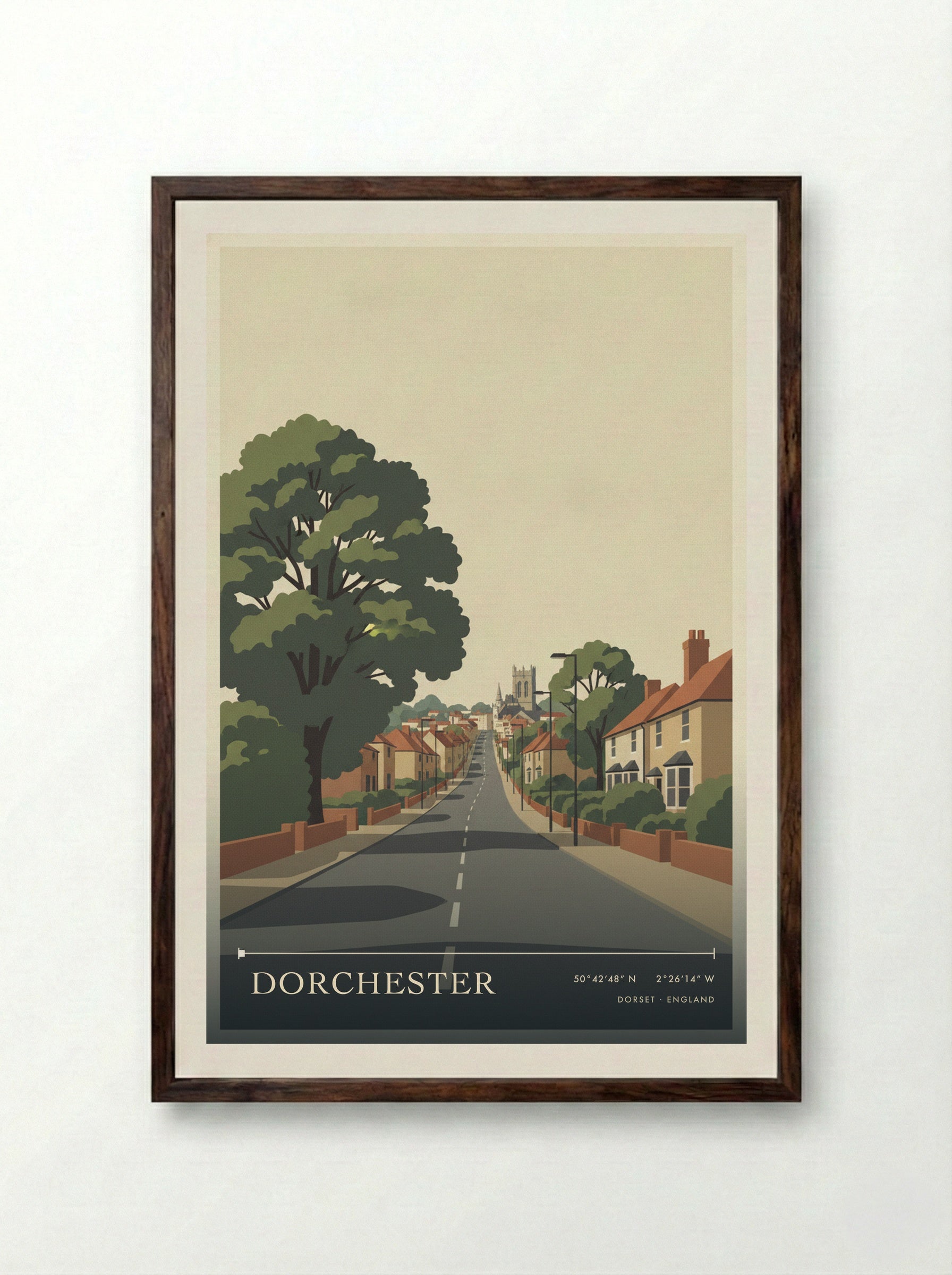 Dorchester Dorset England Travel Poster - Framed Print Dark Wood