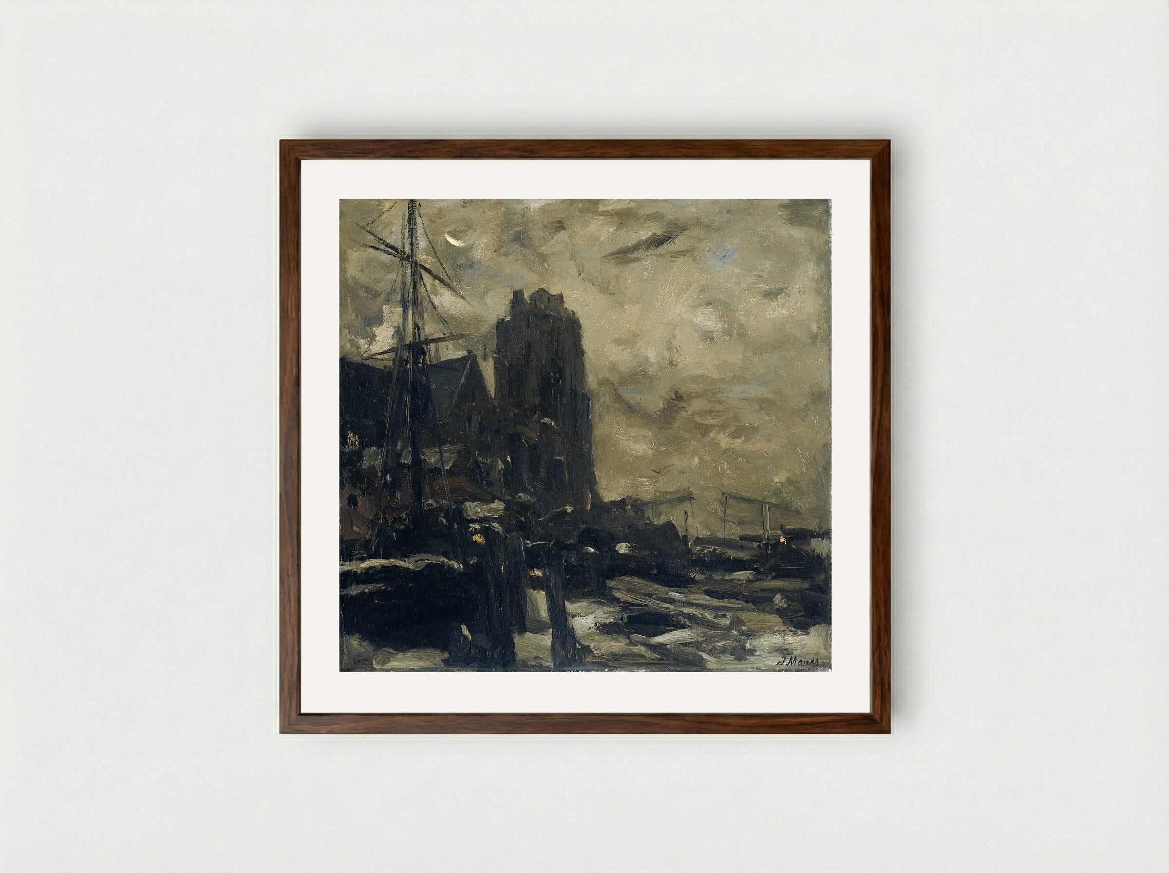 Dordrecht bij avond - Jacob Maris - Framed Print Dark Wood