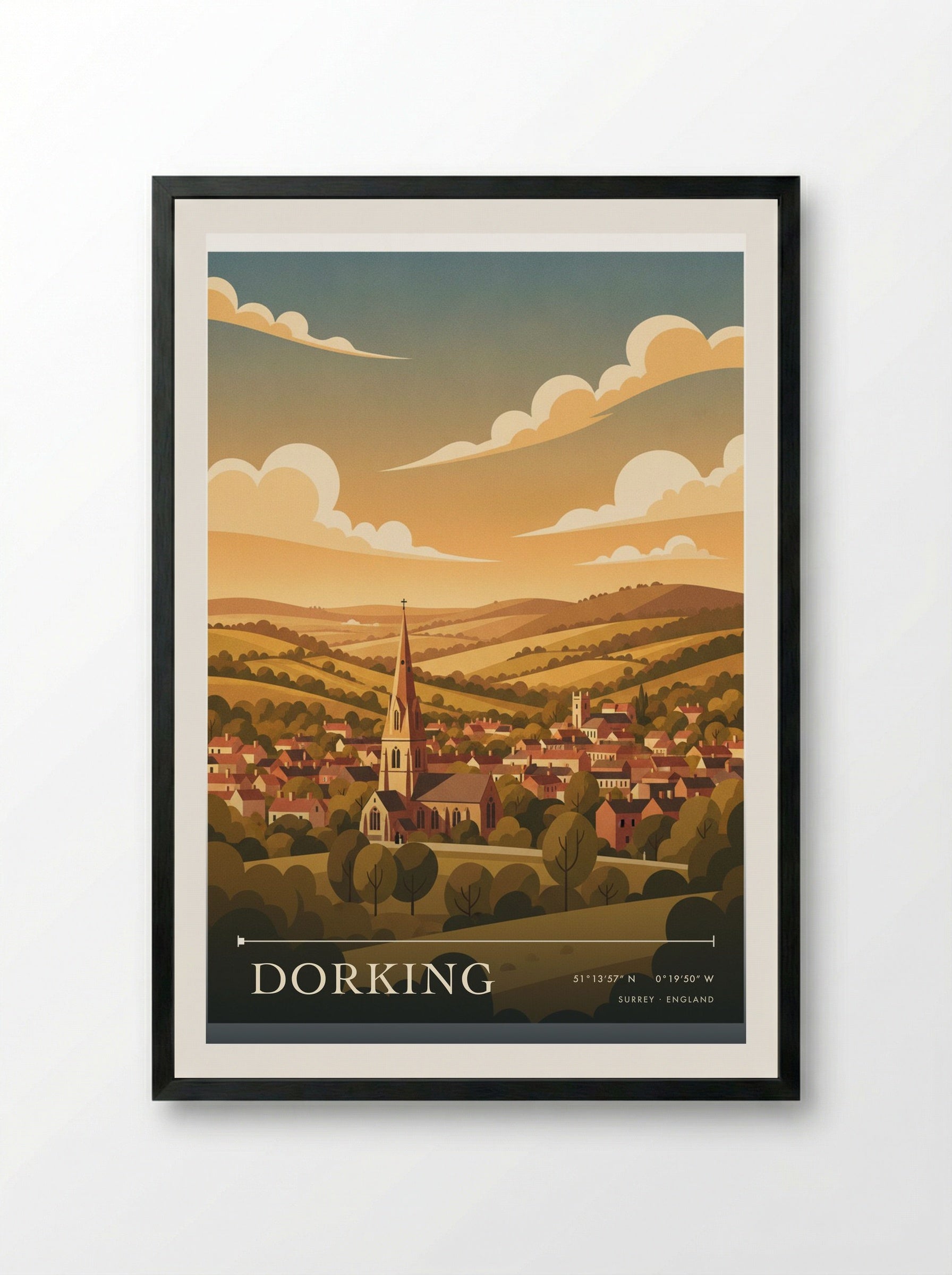 Dorking Surrey England Travel Poster - Framed Print Black