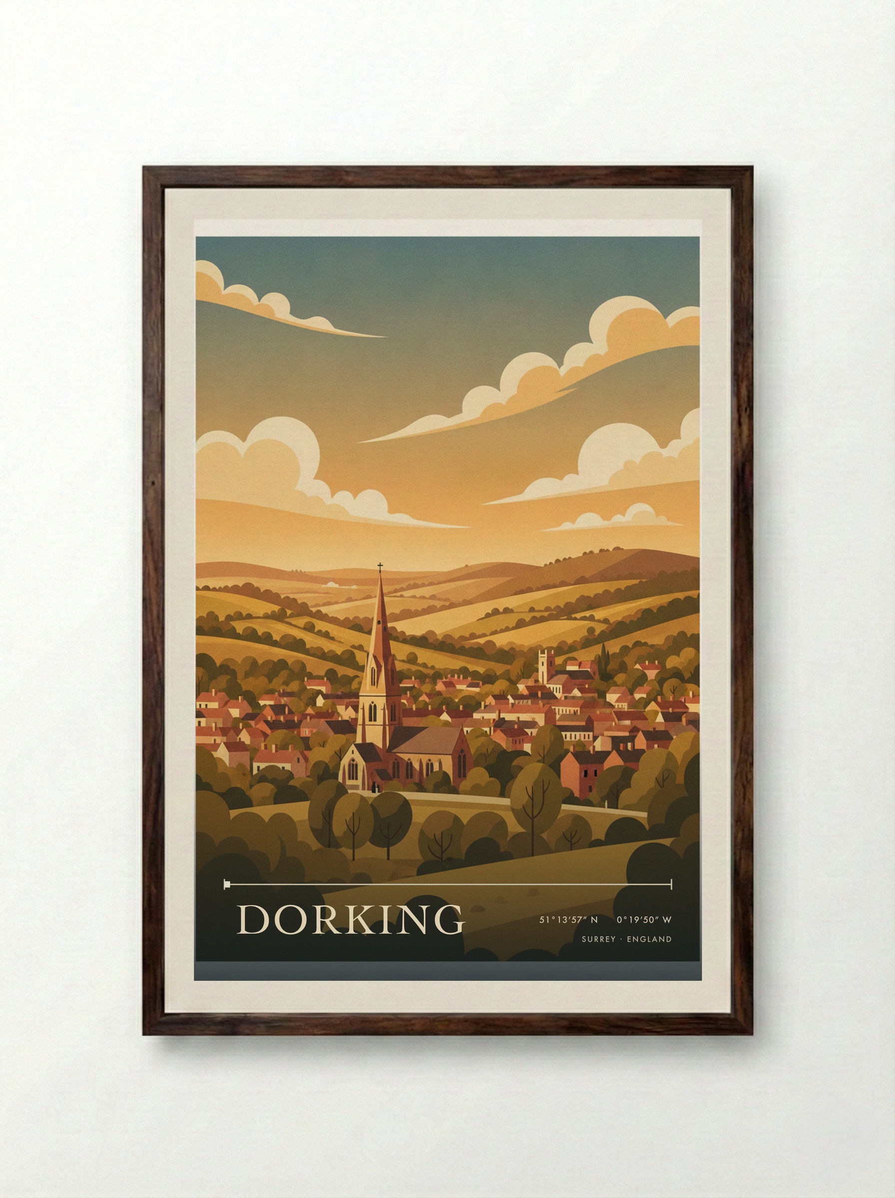 Dorking Surrey England Travel Poster - Framed Print Dark Wood