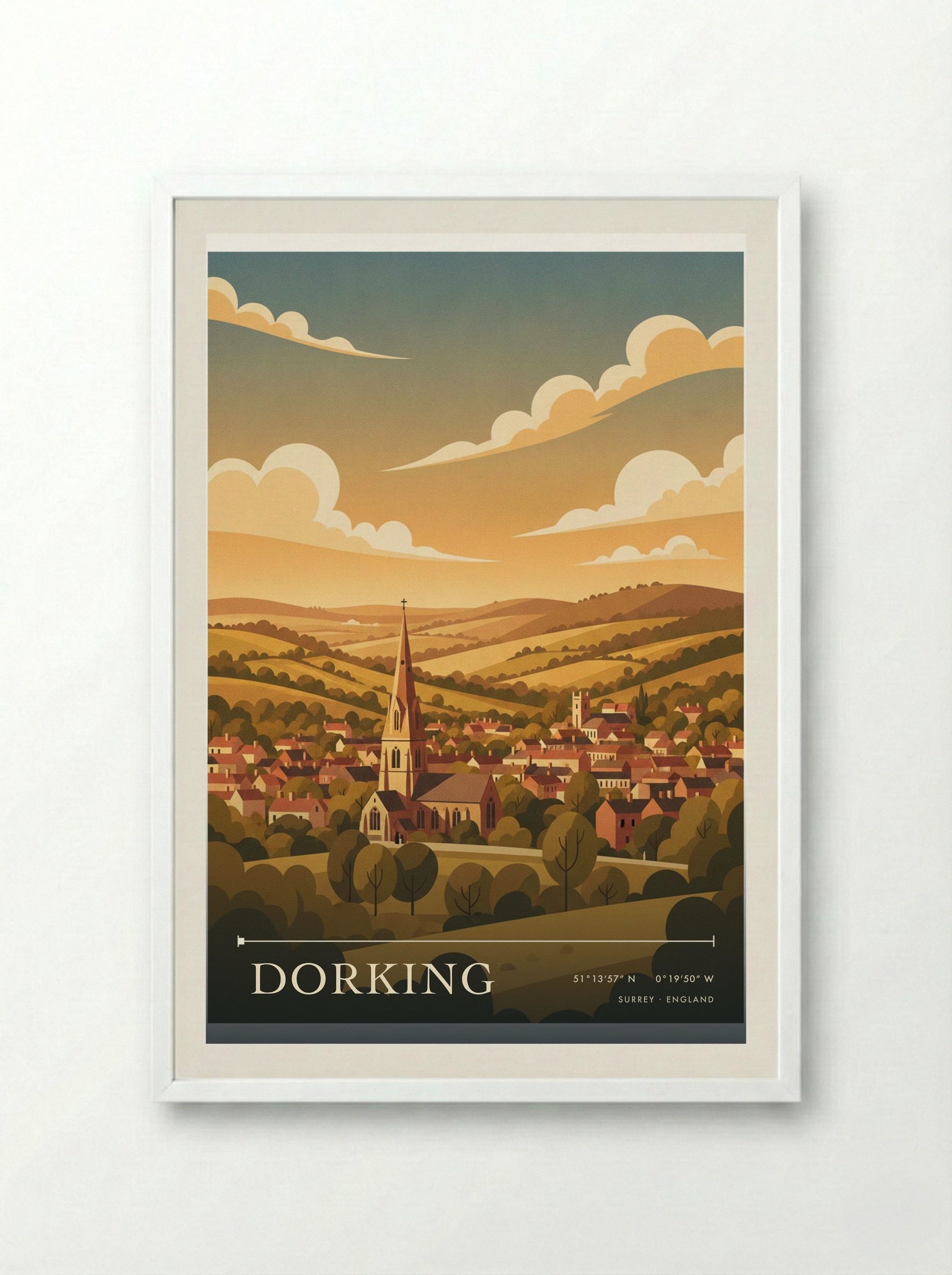 Dorking Surrey England Travel Poster - Framed Print White