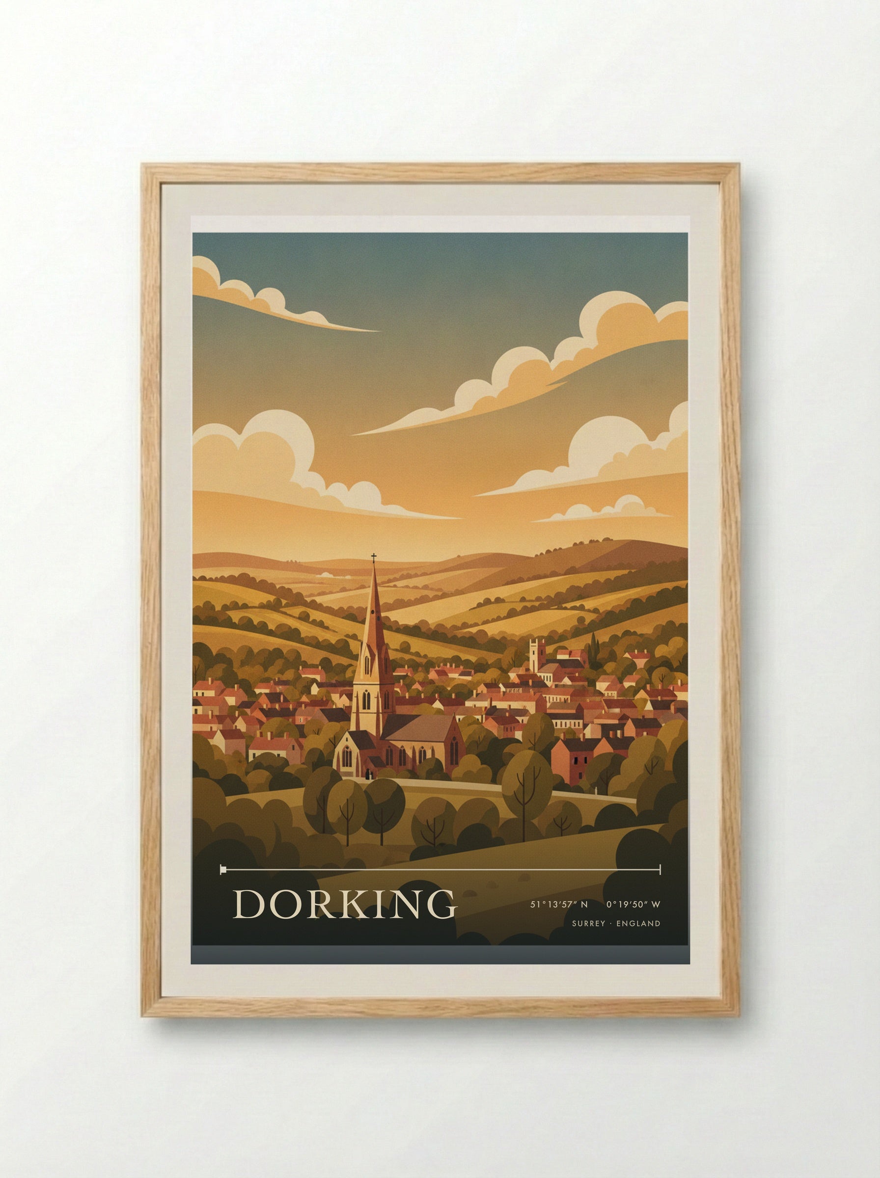 Dorking Surrey England Travel Poster - Framed Print Wood